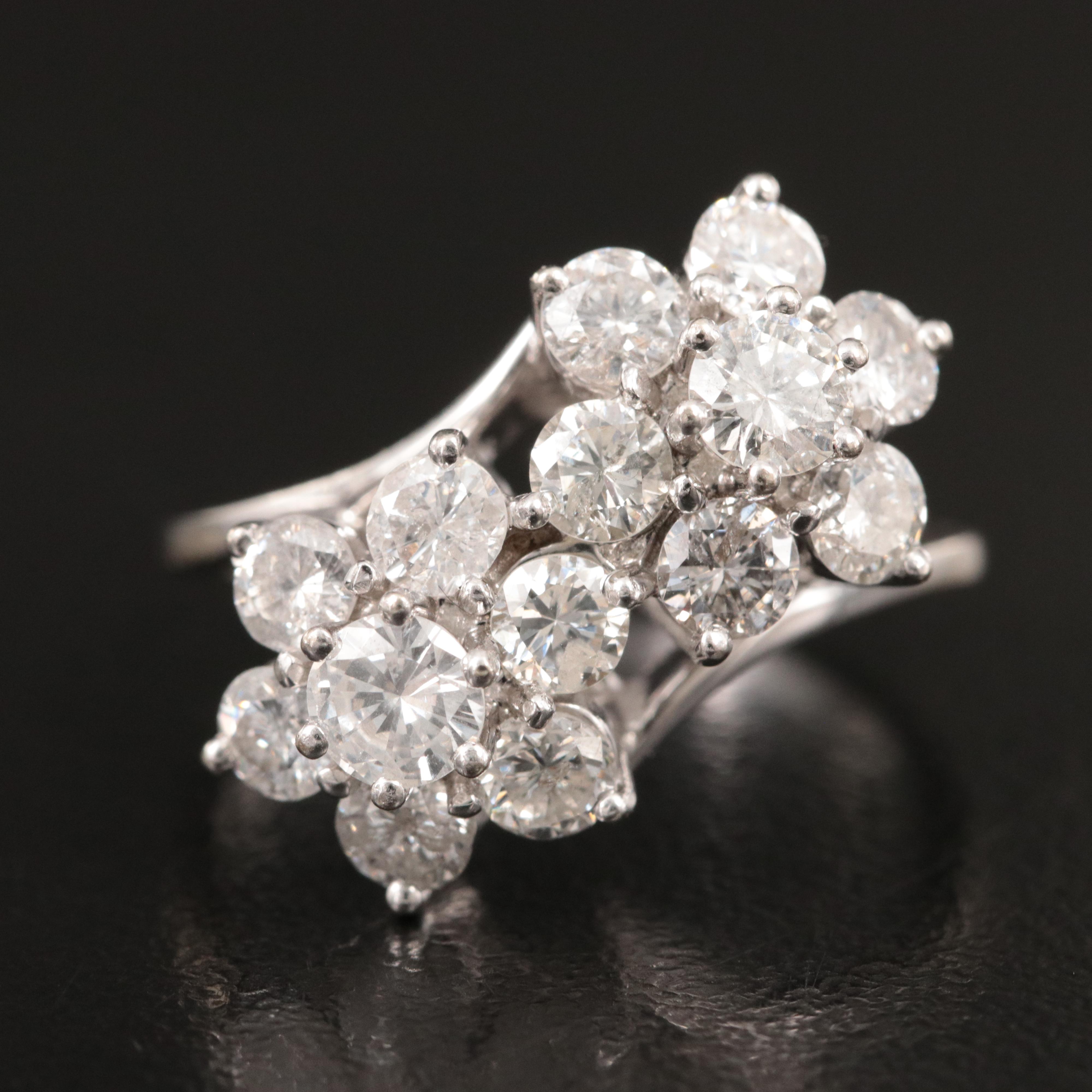 14K 2.00 CTW Diamond Cluster Bypass Ring