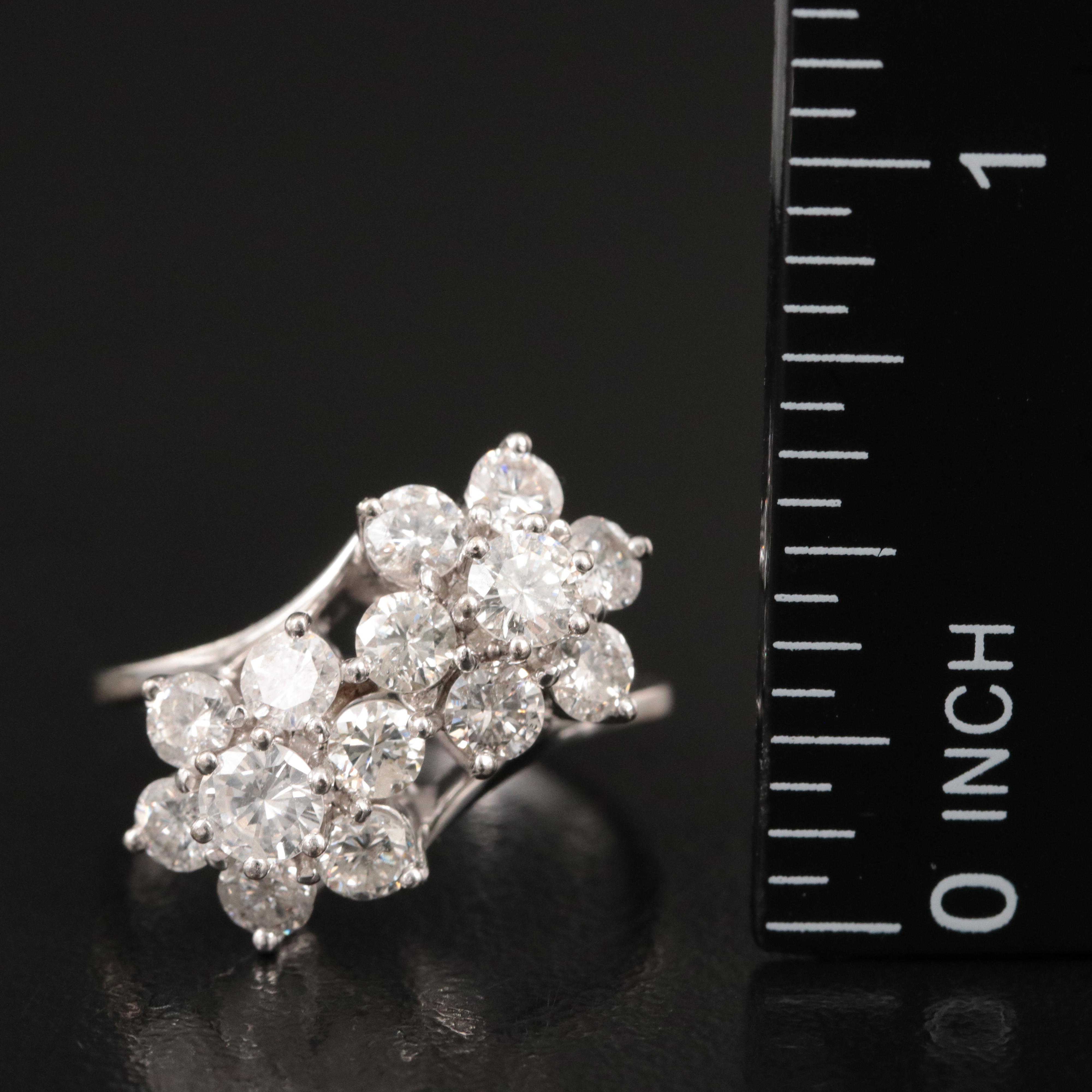 14K 2.00 CTW Diamond Cluster Bypass Ring