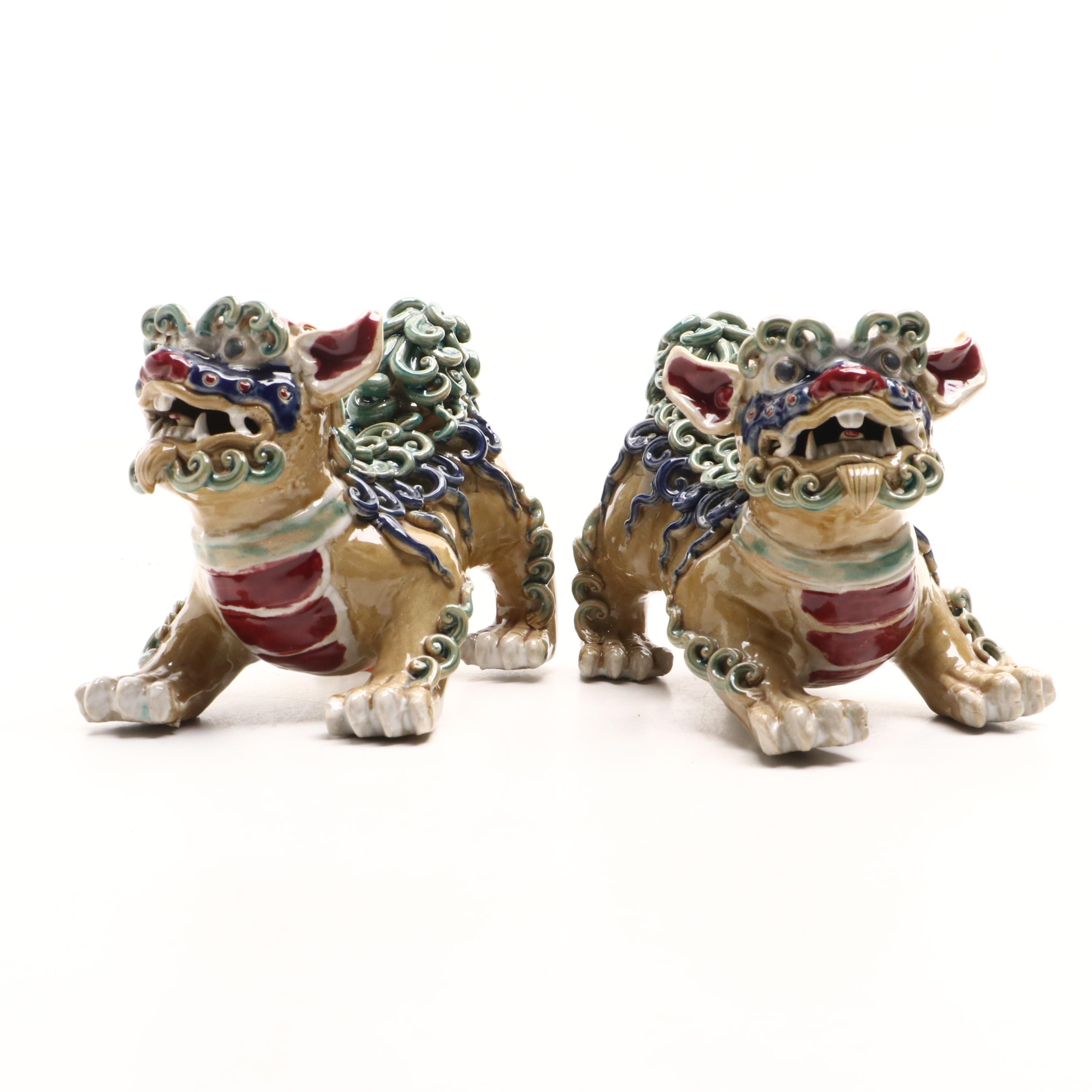 Pair of Chinese Polychrome Ceramic 'Shishi' Guardian Lions