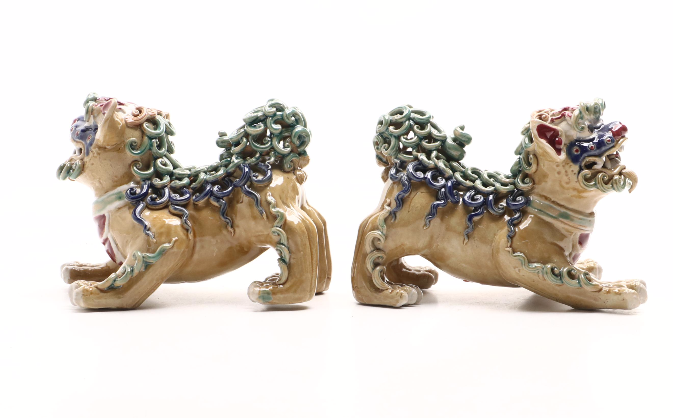 Pair of Chinese Polychrome Ceramic 'Shishi' Guardian Lions