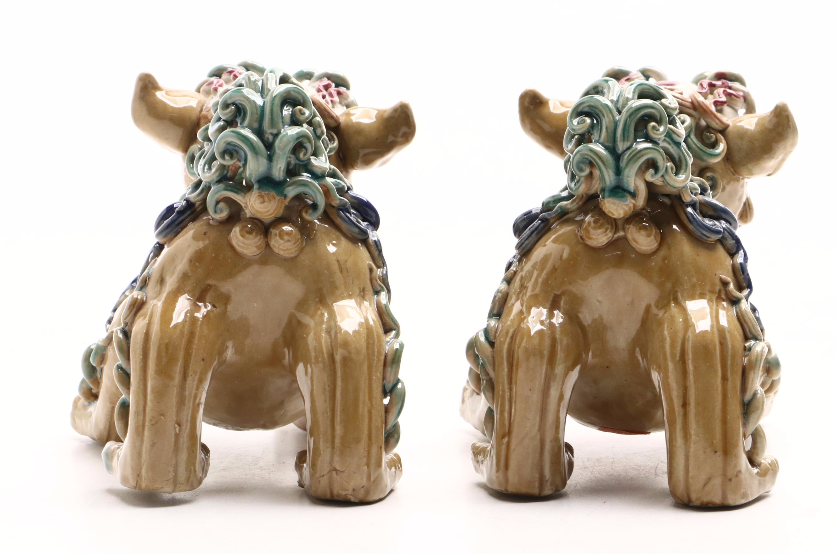 Pair of Chinese Polychrome Ceramic 'Shishi' Guardian Lions