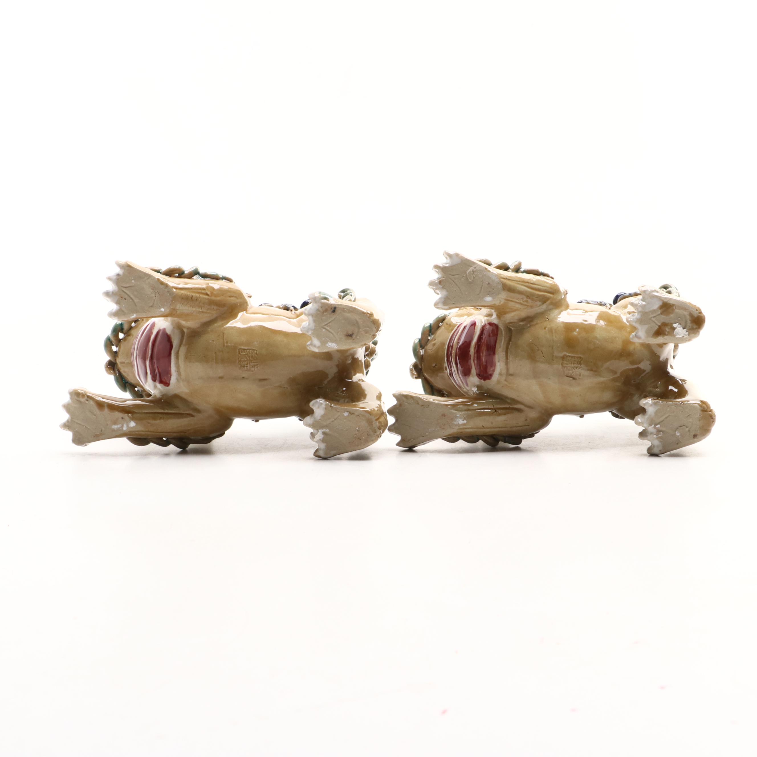 Pair of Chinese Polychrome Ceramic 'Shishi' Guardian Lions