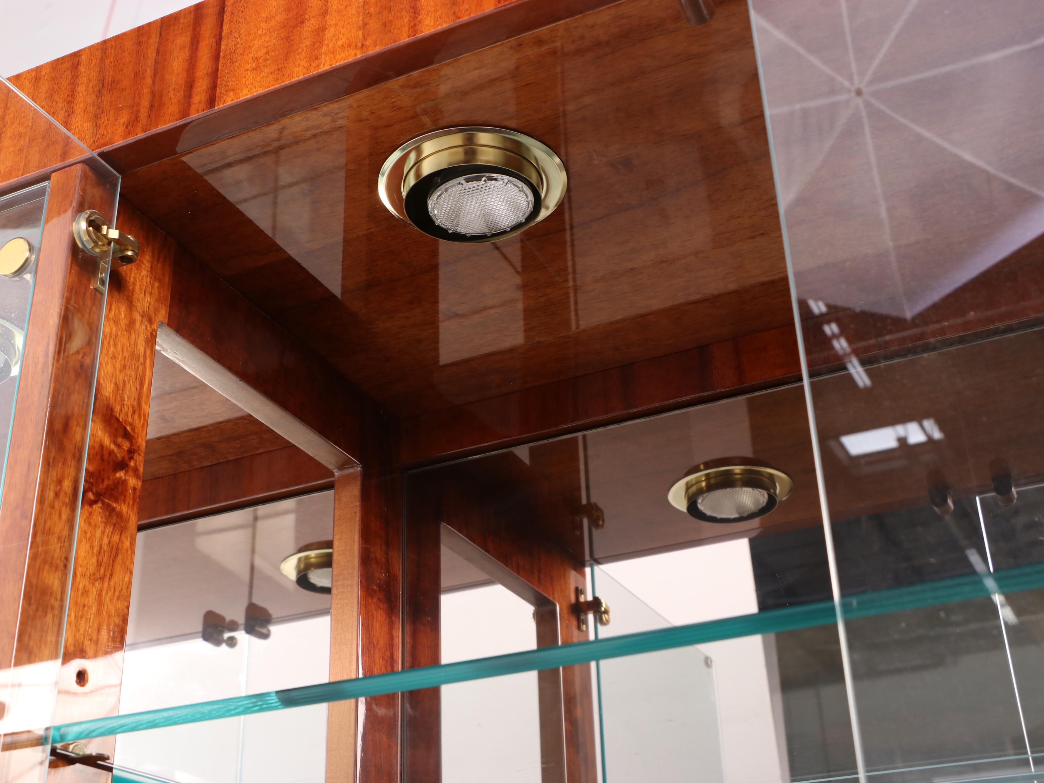 Henredon Elan Collection Koa Wood and Black Lacquered Credenza and Glass Cabinet