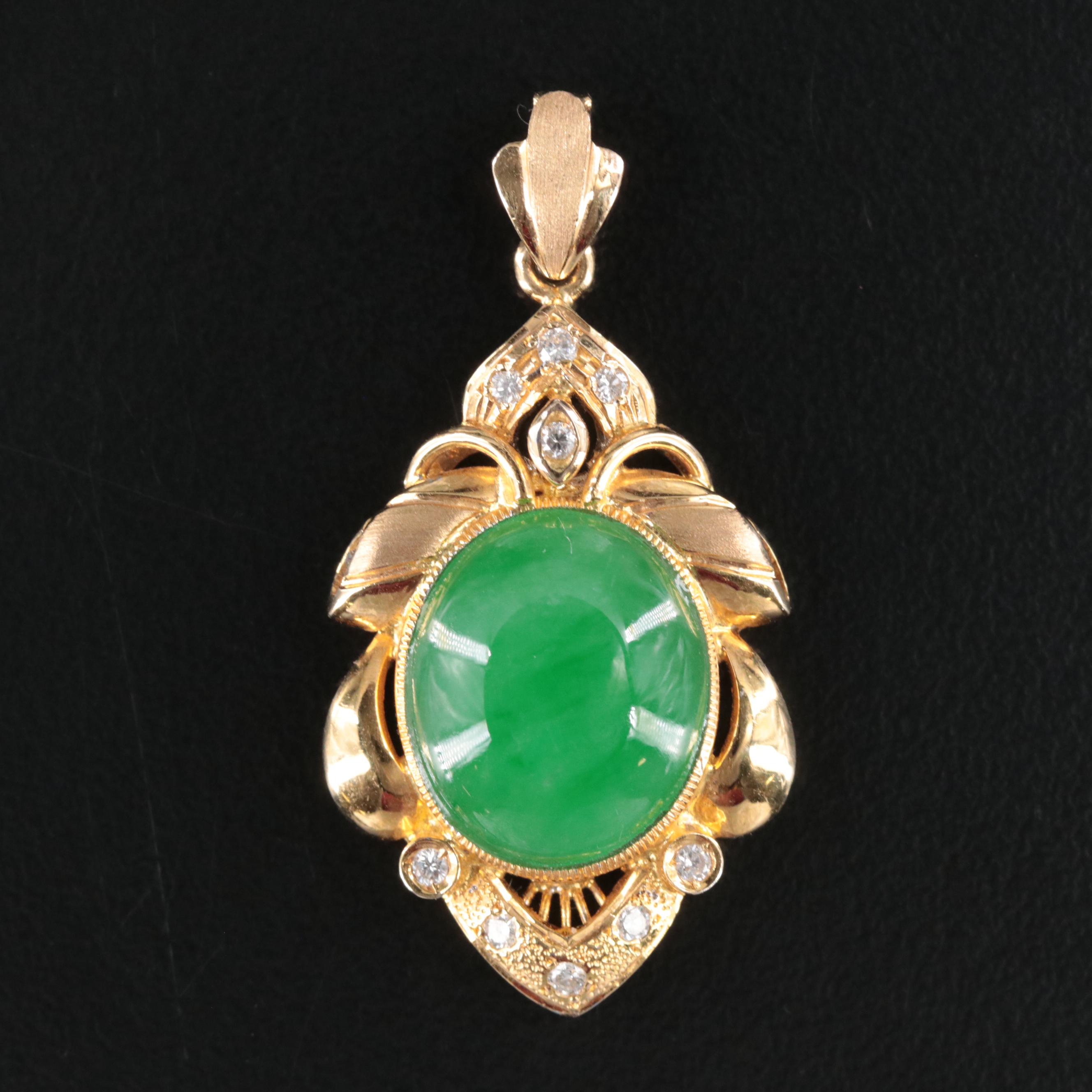 14K Fei Cui Jadeite and Diamond Pendant with GIA Report