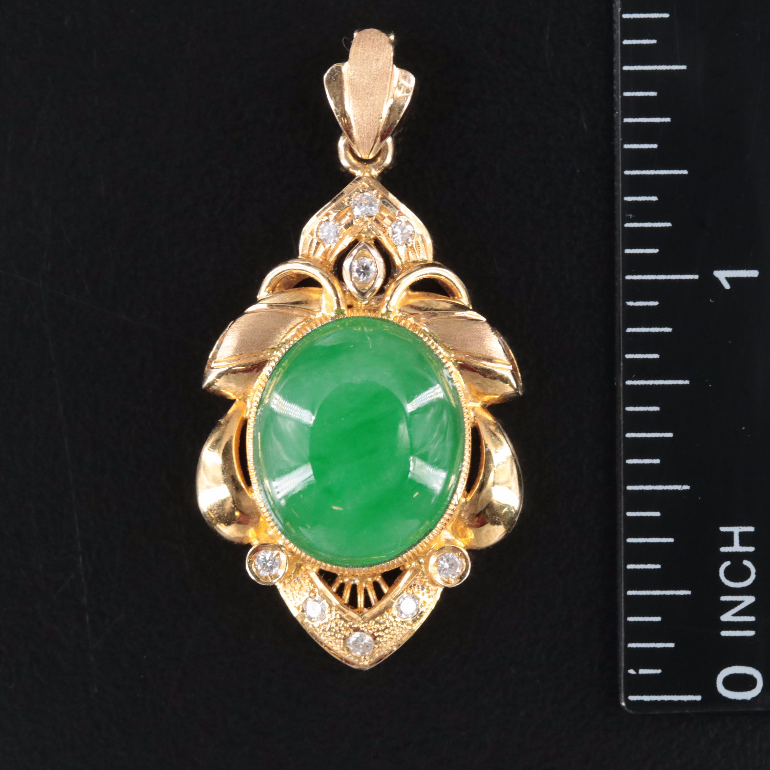14K Fei Cui Jadeite and Diamond Pendant with GIA Report