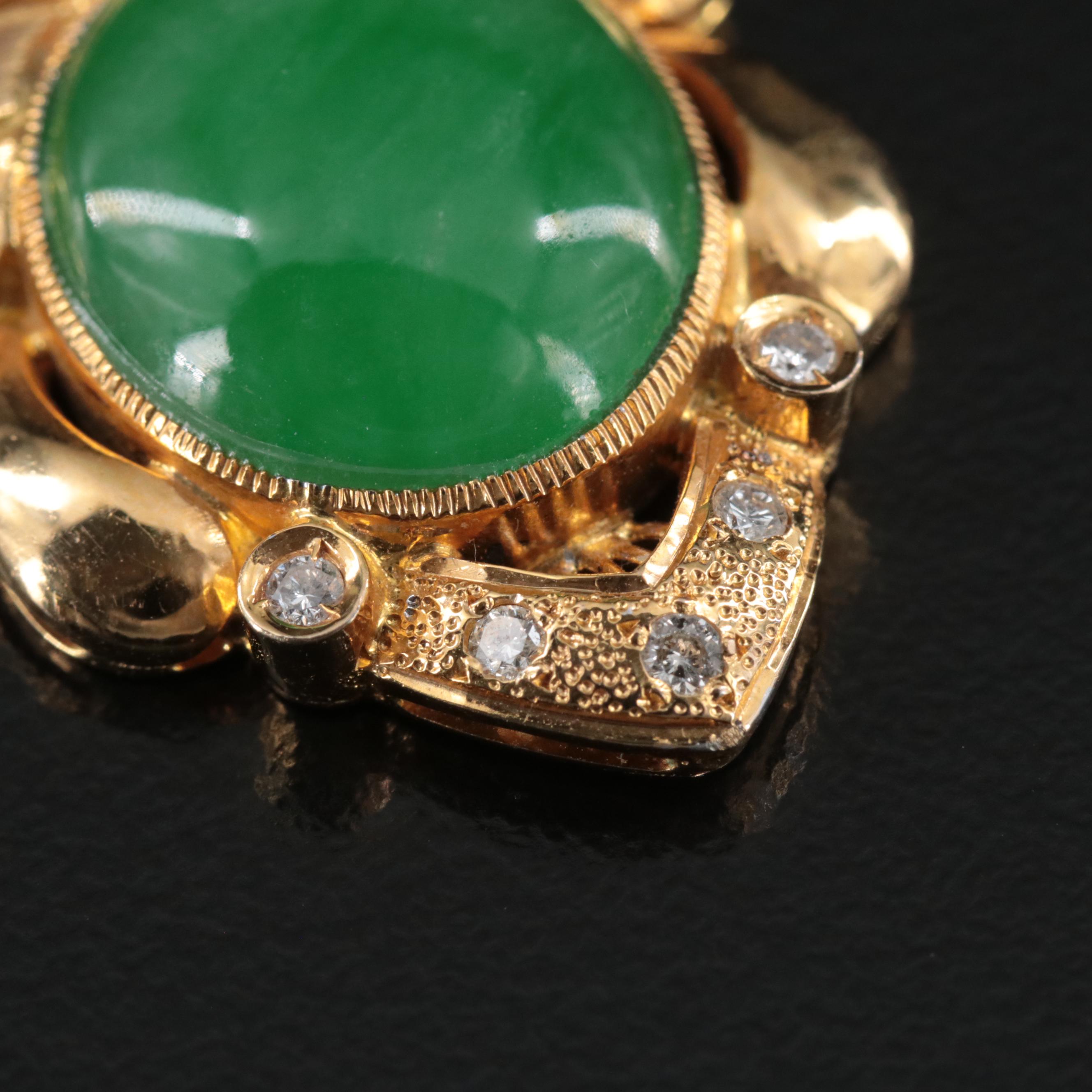 14K Fei Cui Jadeite and Diamond Pendant with GIA Report