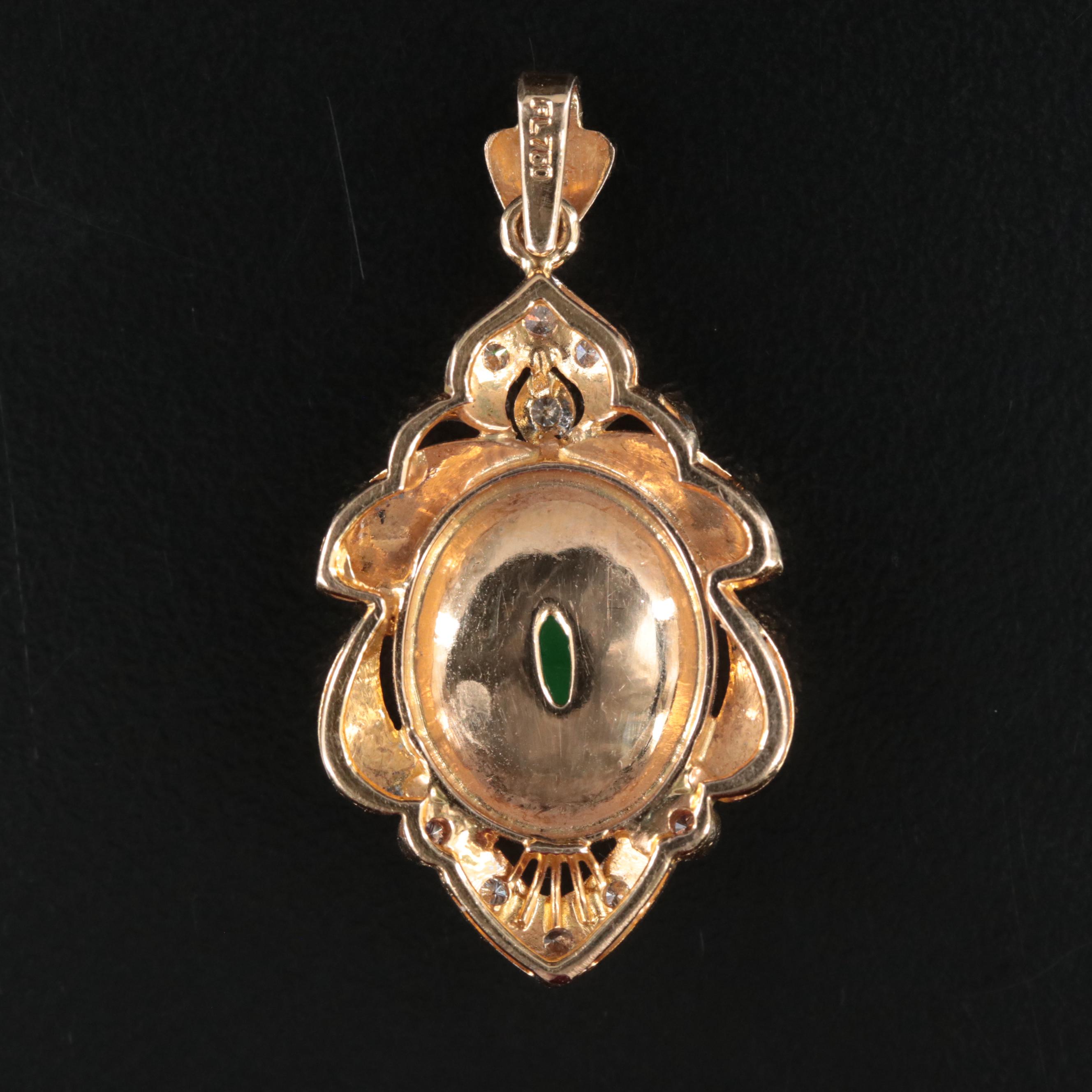 14K Fei Cui Jadeite and Diamond Pendant with GIA Report