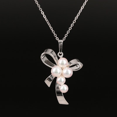 Mikimoto Sterling and Pearl Bow Pendant Necklace