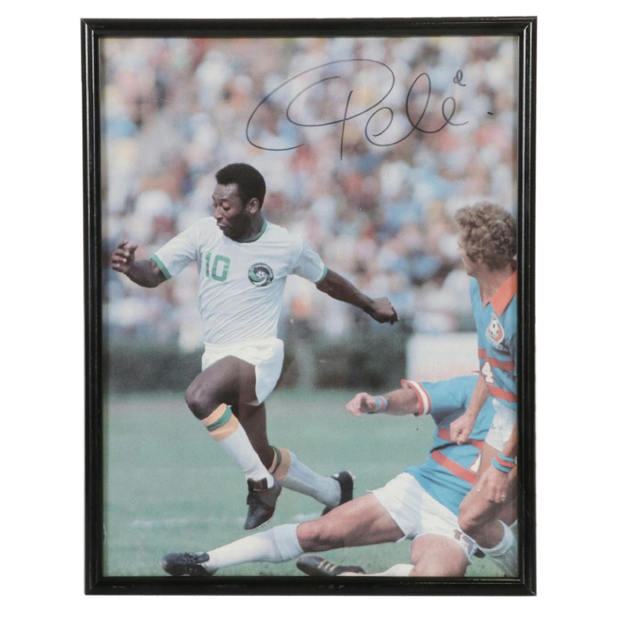 Pelé New York Cosmos Soccer Signed Offset Lithograph, 1970s