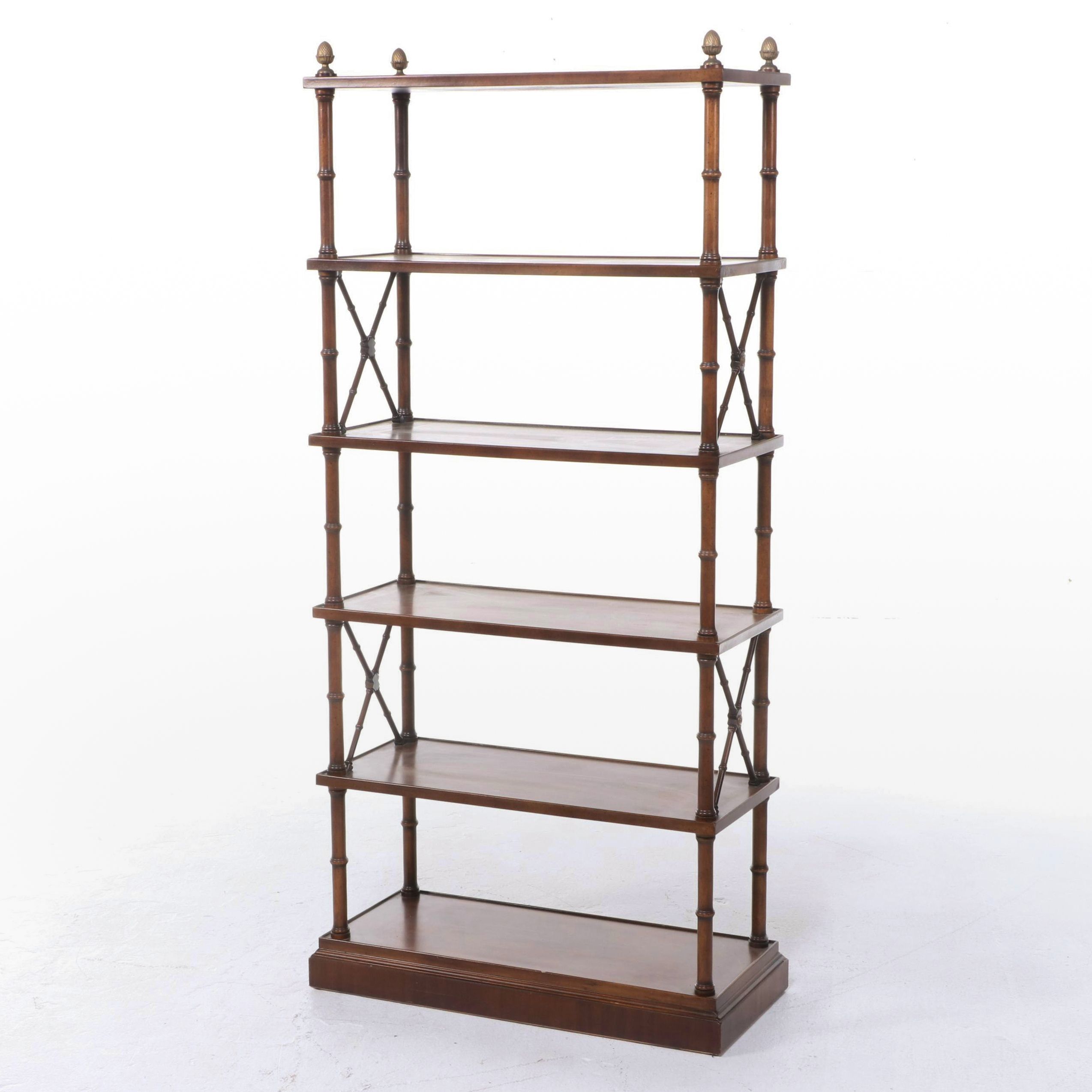 Regency Style Faux Bamboo Étagère Bookcase with Brass Artichoke Finials