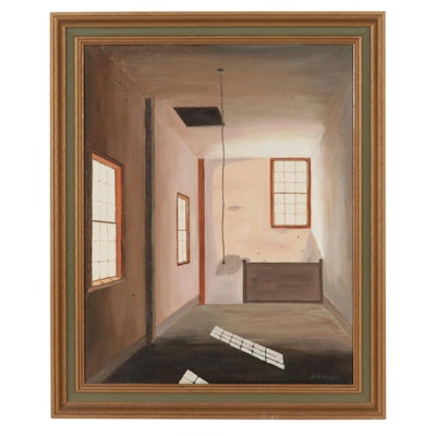 Stuart R. Wright Oil Painting Of Interior Scene, Mid to Late 20th Century