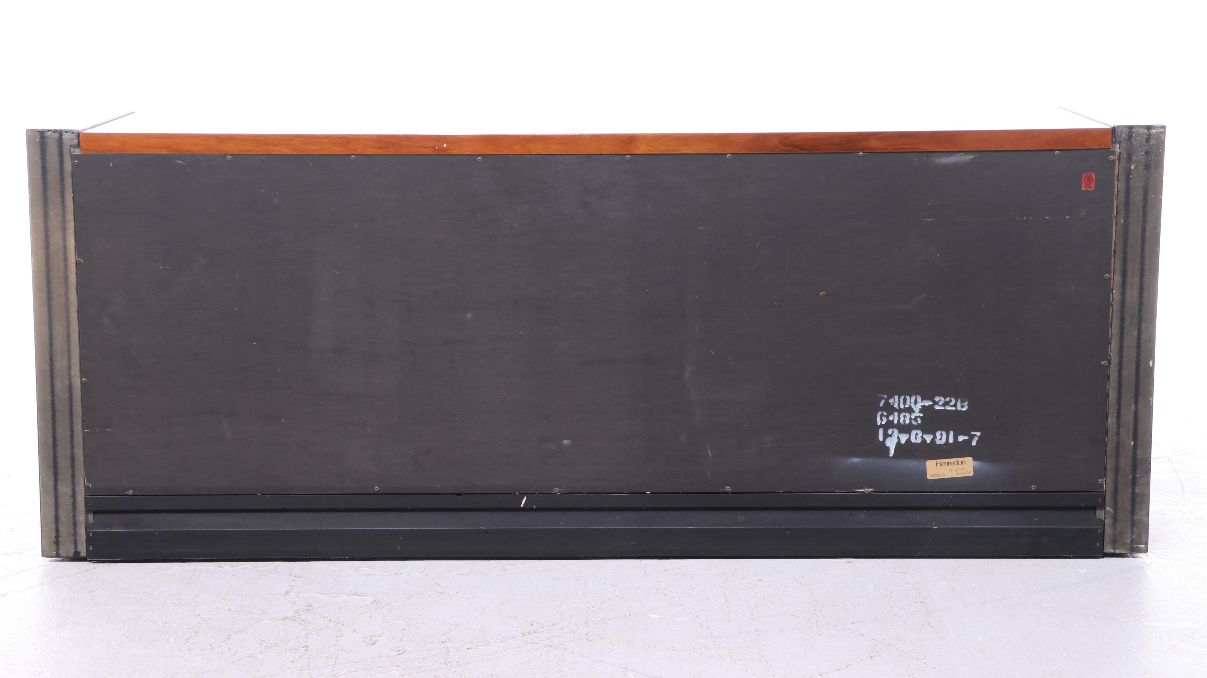 Henredon Elan Collection Koa Wood and Black Lacquered Credenza and Glass Cabinet