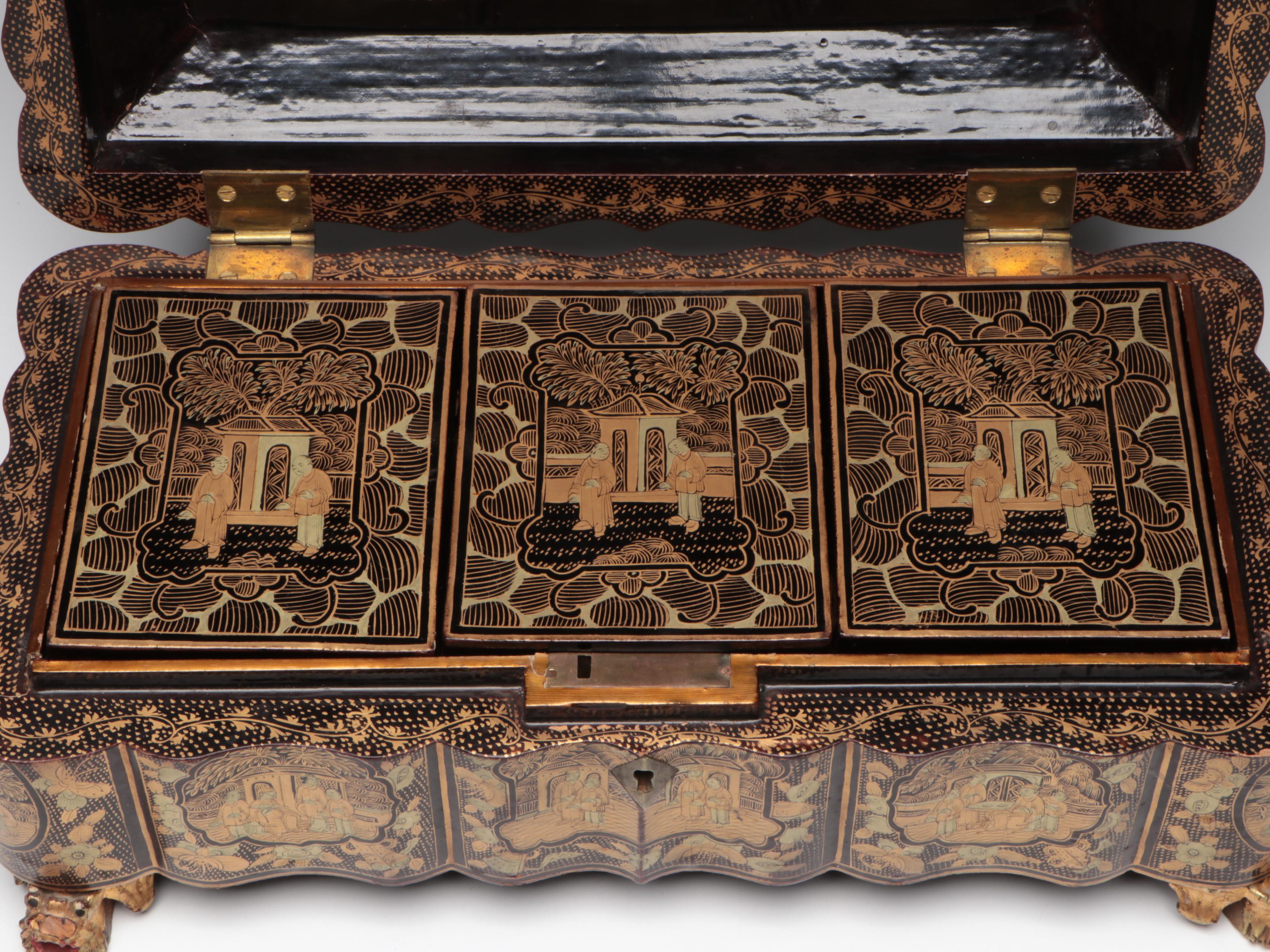 Chinese Lacquered Game Box with Boodles and Counters, Early 19th Century