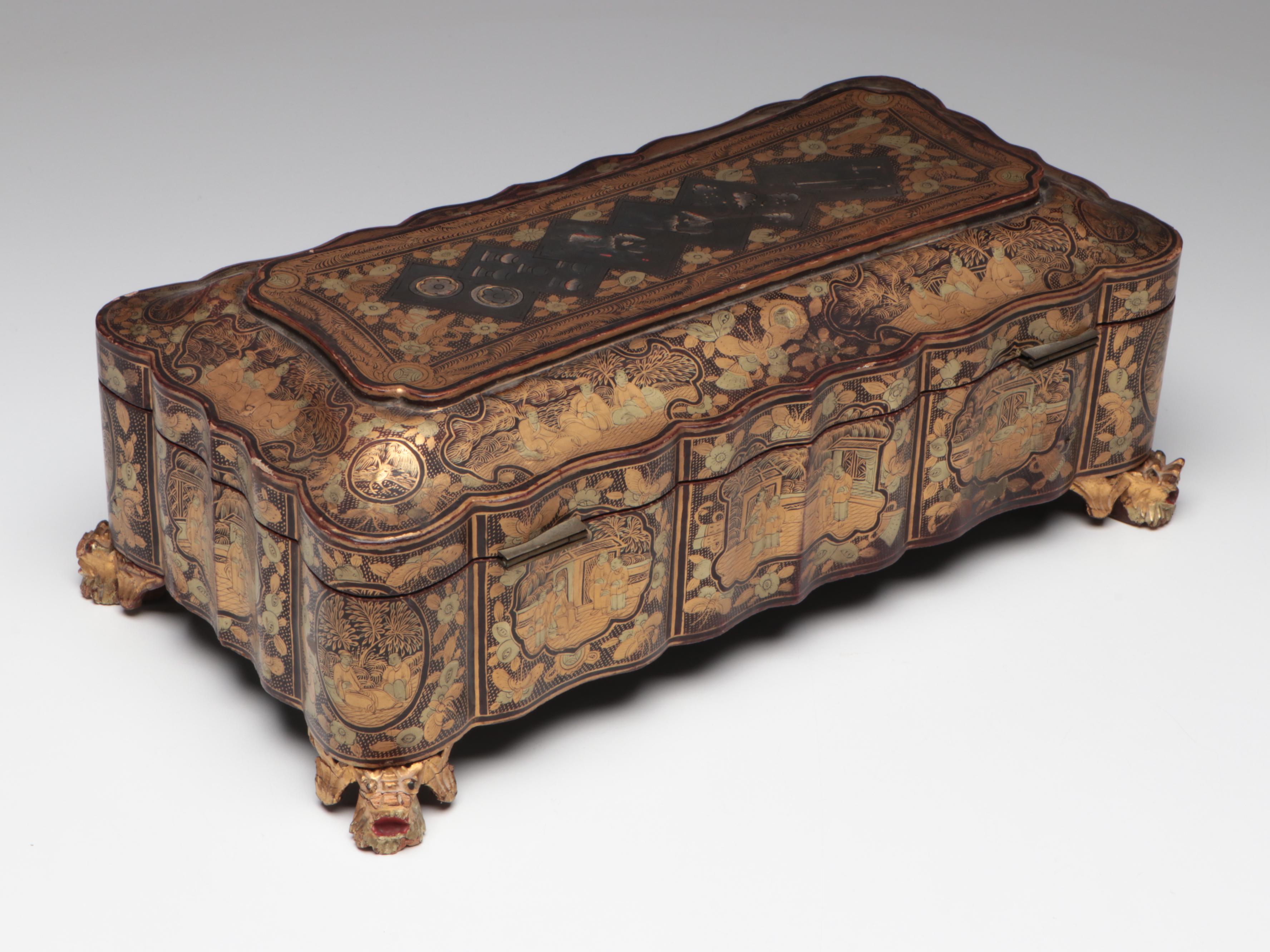 Chinese Lacquered Game Box with Boodles and Counters, Early 19th Century