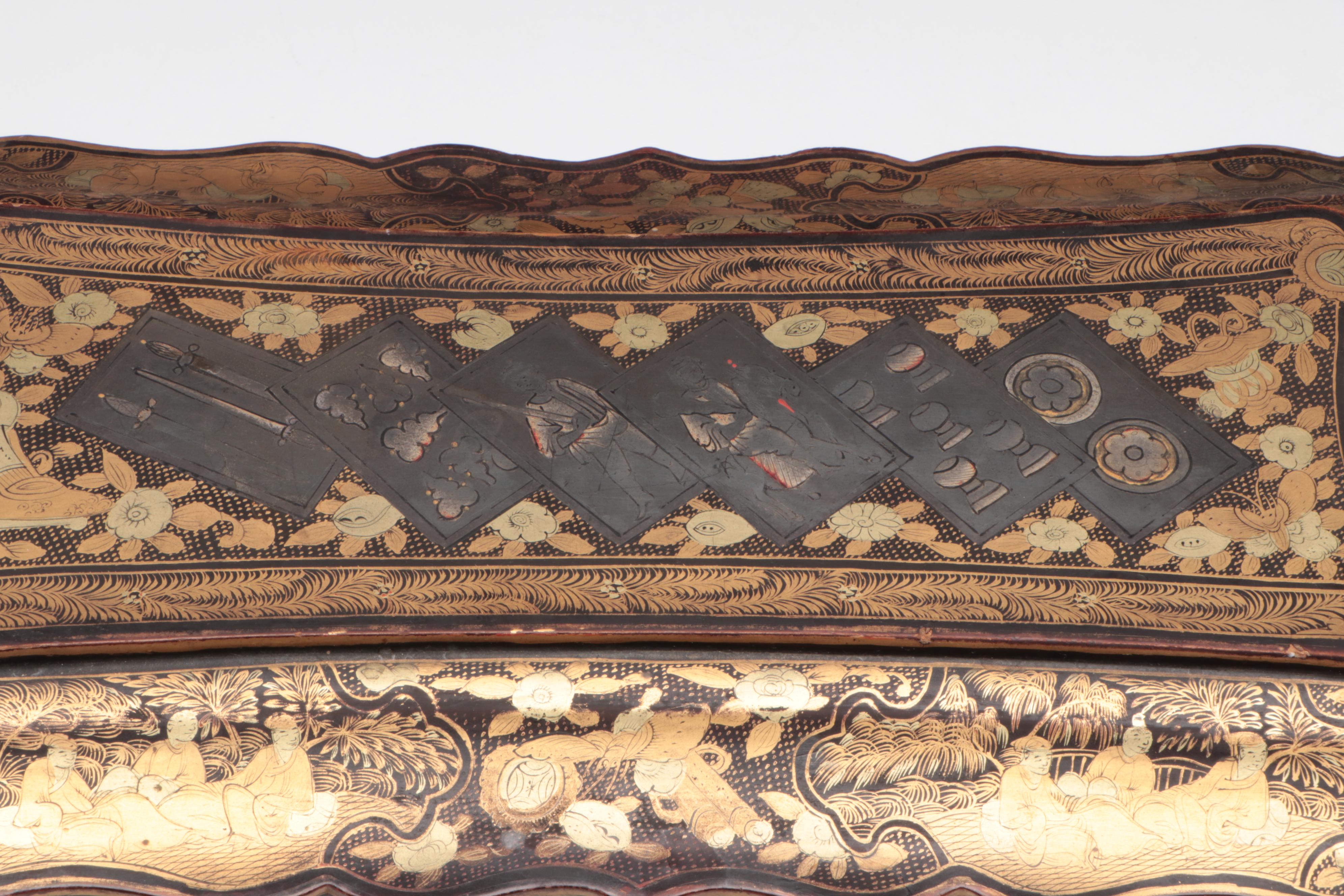 Chinese Lacquered Game Box with Boodles and Counters, Early 19th Century