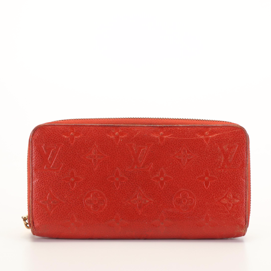 Louis Vuitton Monogram Red Empreinte Leather Zip Around Wallet