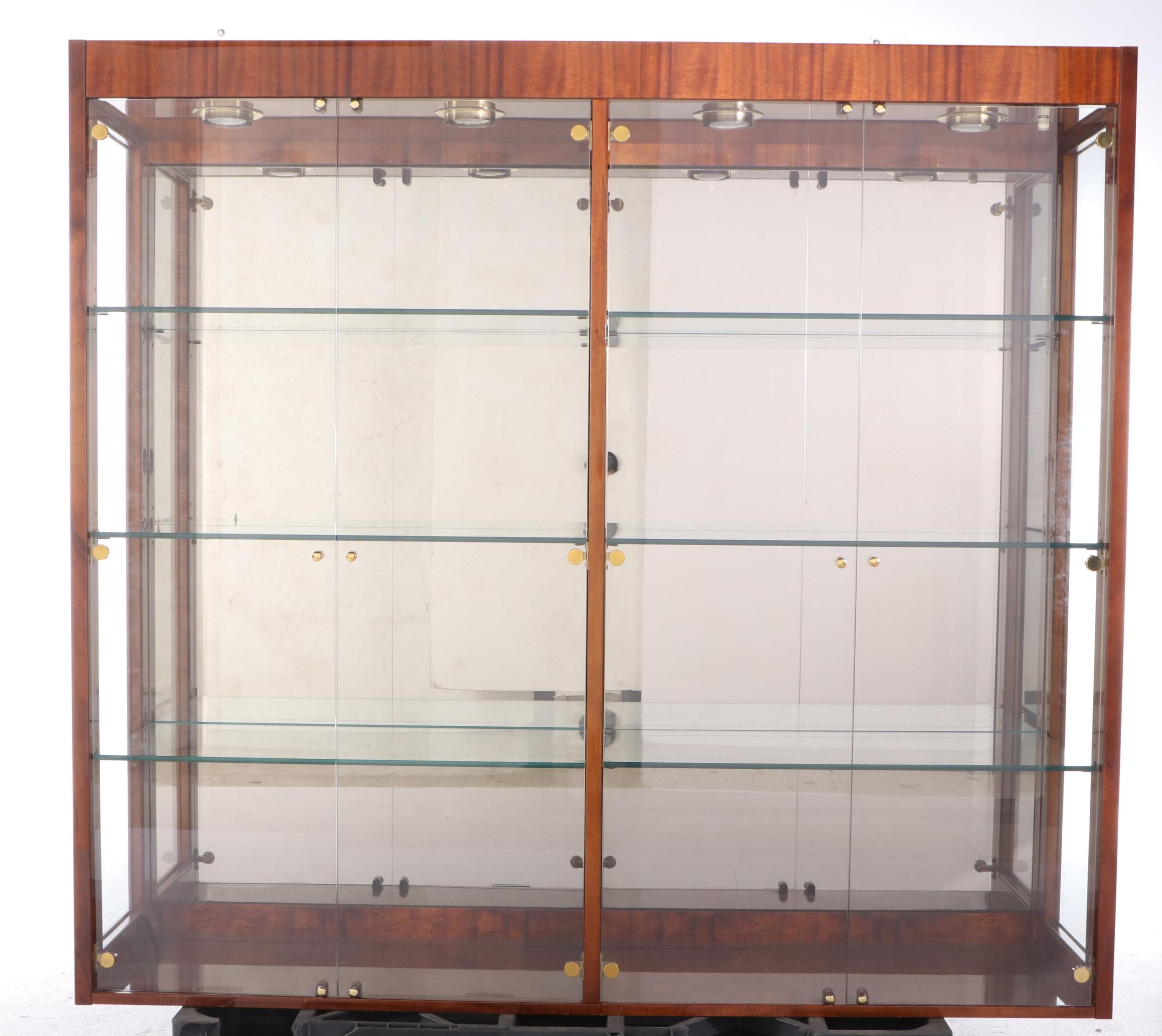 Henredon Elan Collection Koa Wood and Black Lacquered Credenza and Glass Cabinet