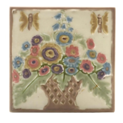 Rookwood Pottery Floral Basket Art Tile, Early to Mid 20th Century