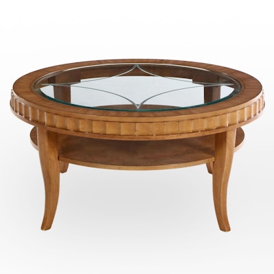 Regency Style Maple Finish Round Glass Top Table