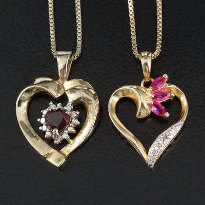 Sterling Ruby, Garnet and Diamond Heart Pendant Necklace