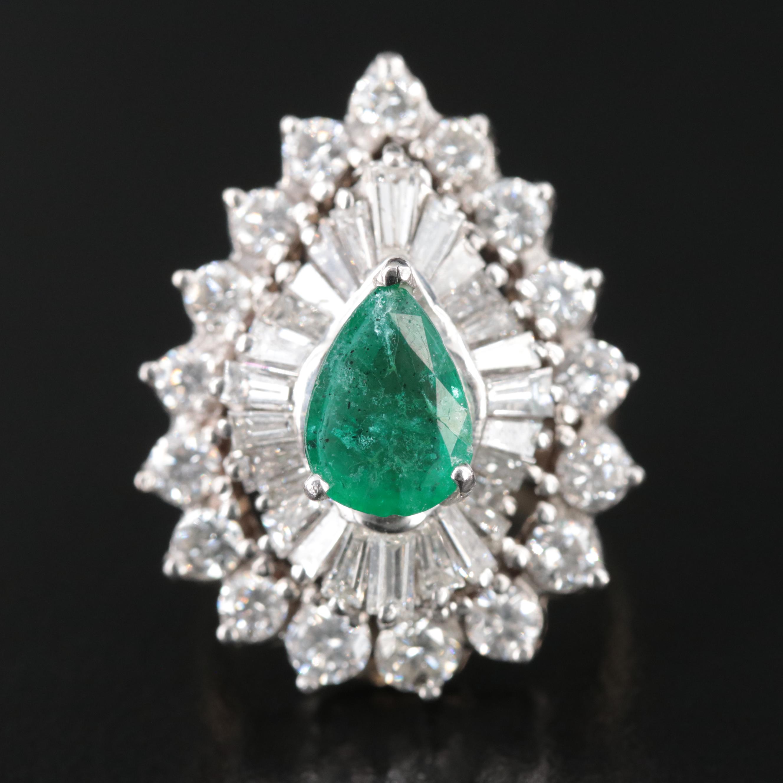 14K 1.20 CT Emerald and 3.51 CTW Diamond Ballerina Ring