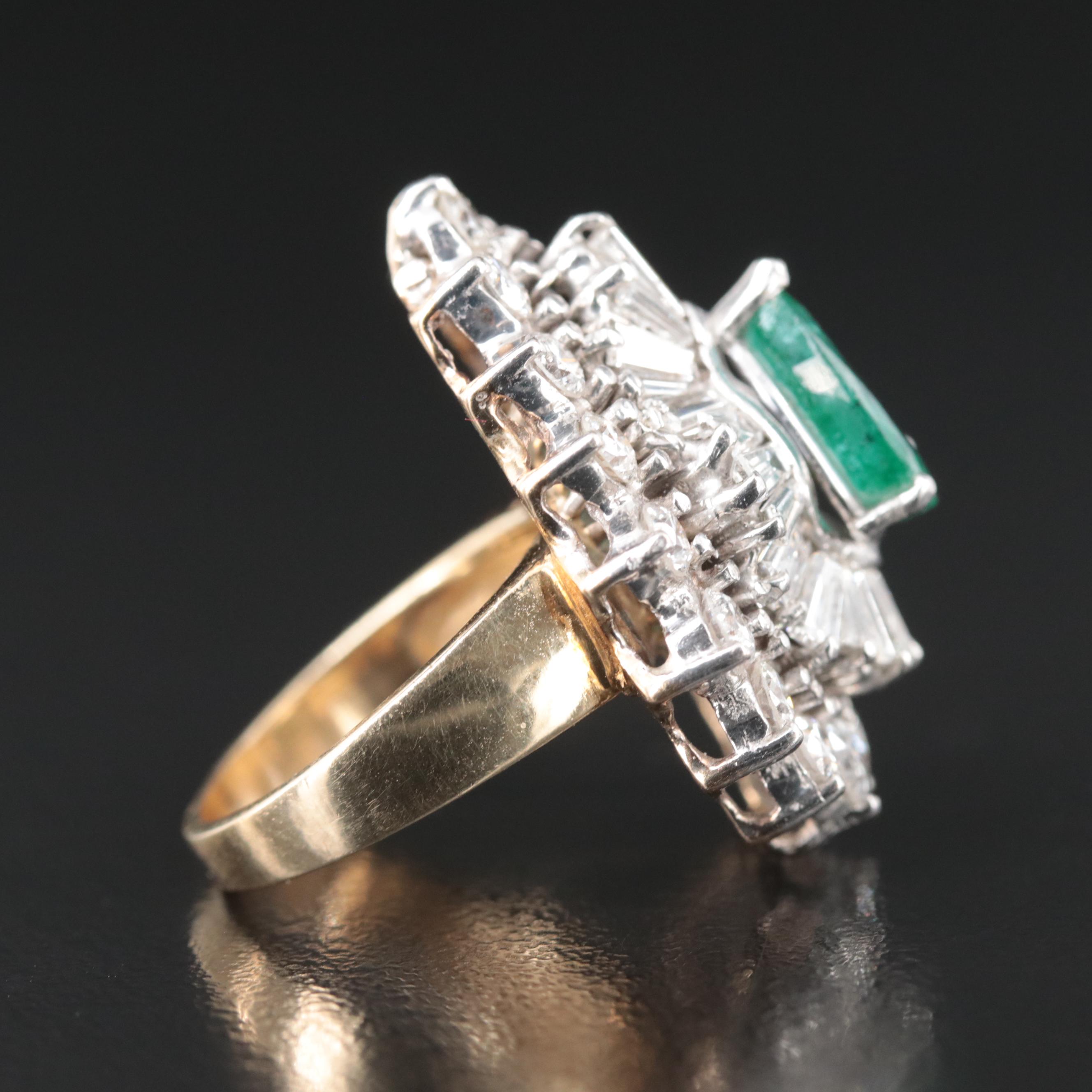 14K 1.20 CT Emerald and 3.51 CTW Diamond Ballerina Ring