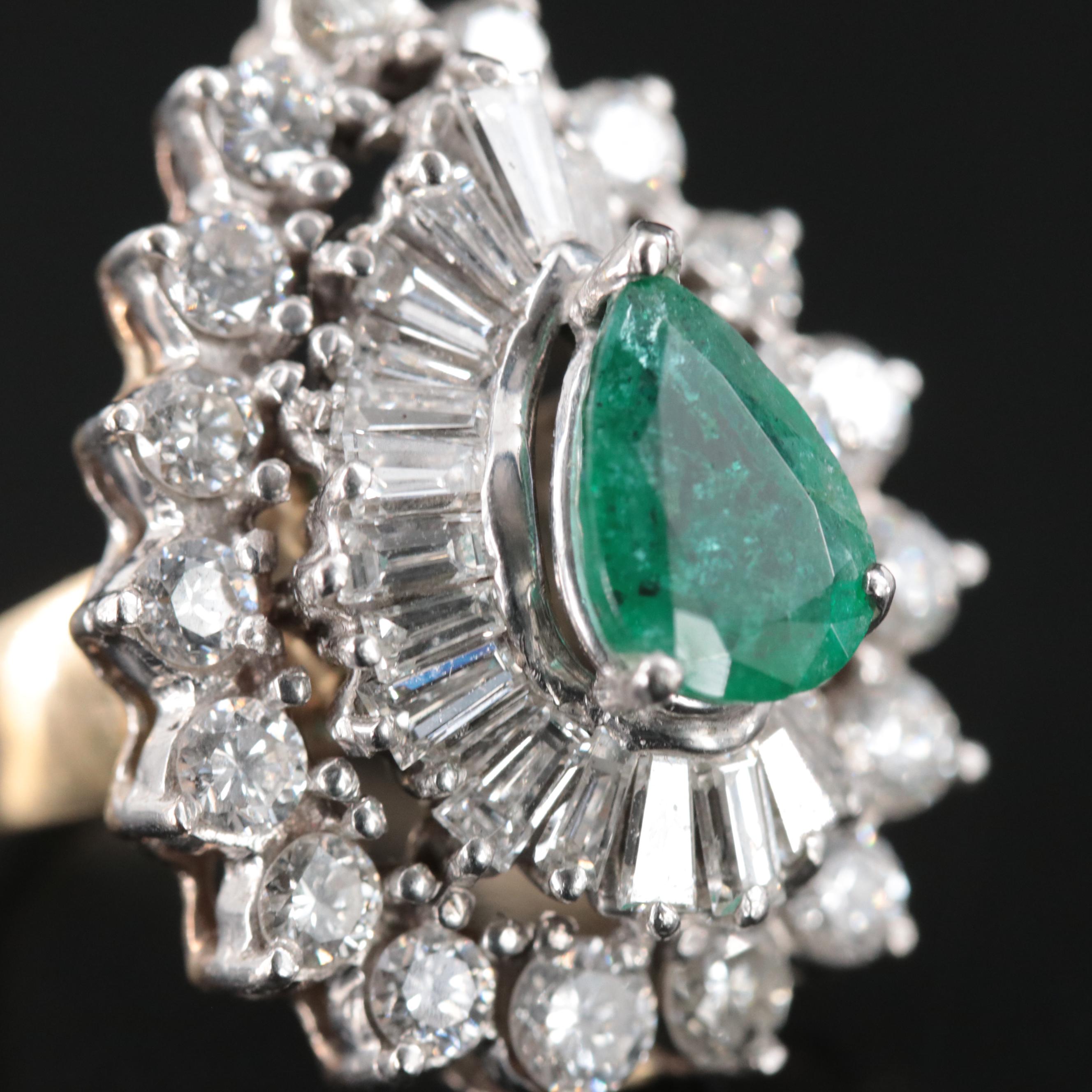 14K 1.20 CT Emerald and 3.51 CTW Diamond Ballerina Ring