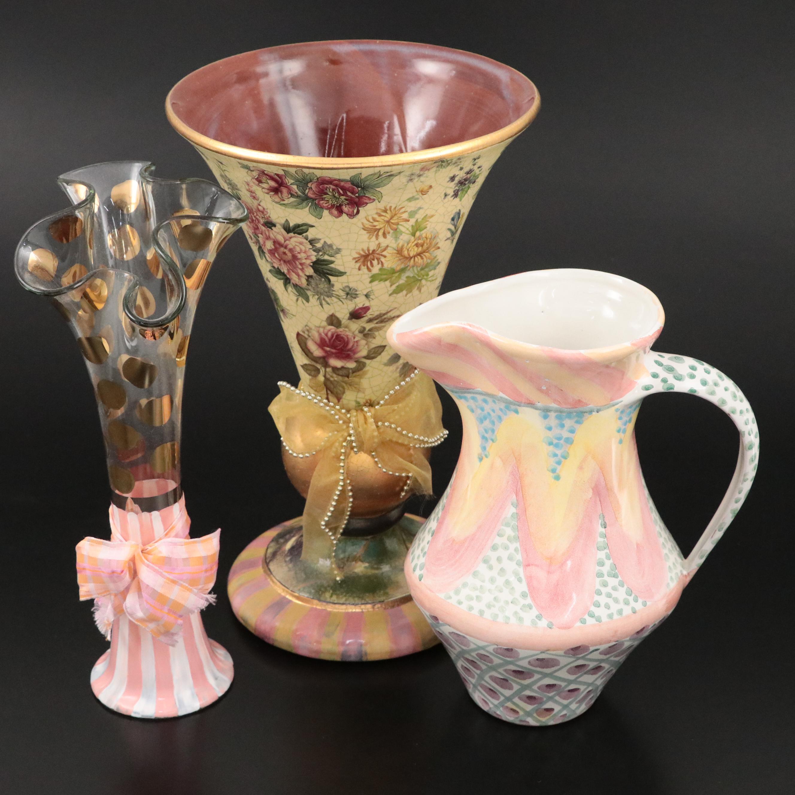 MacKenzie-Childs Hand-Painted Pitcher and Vases