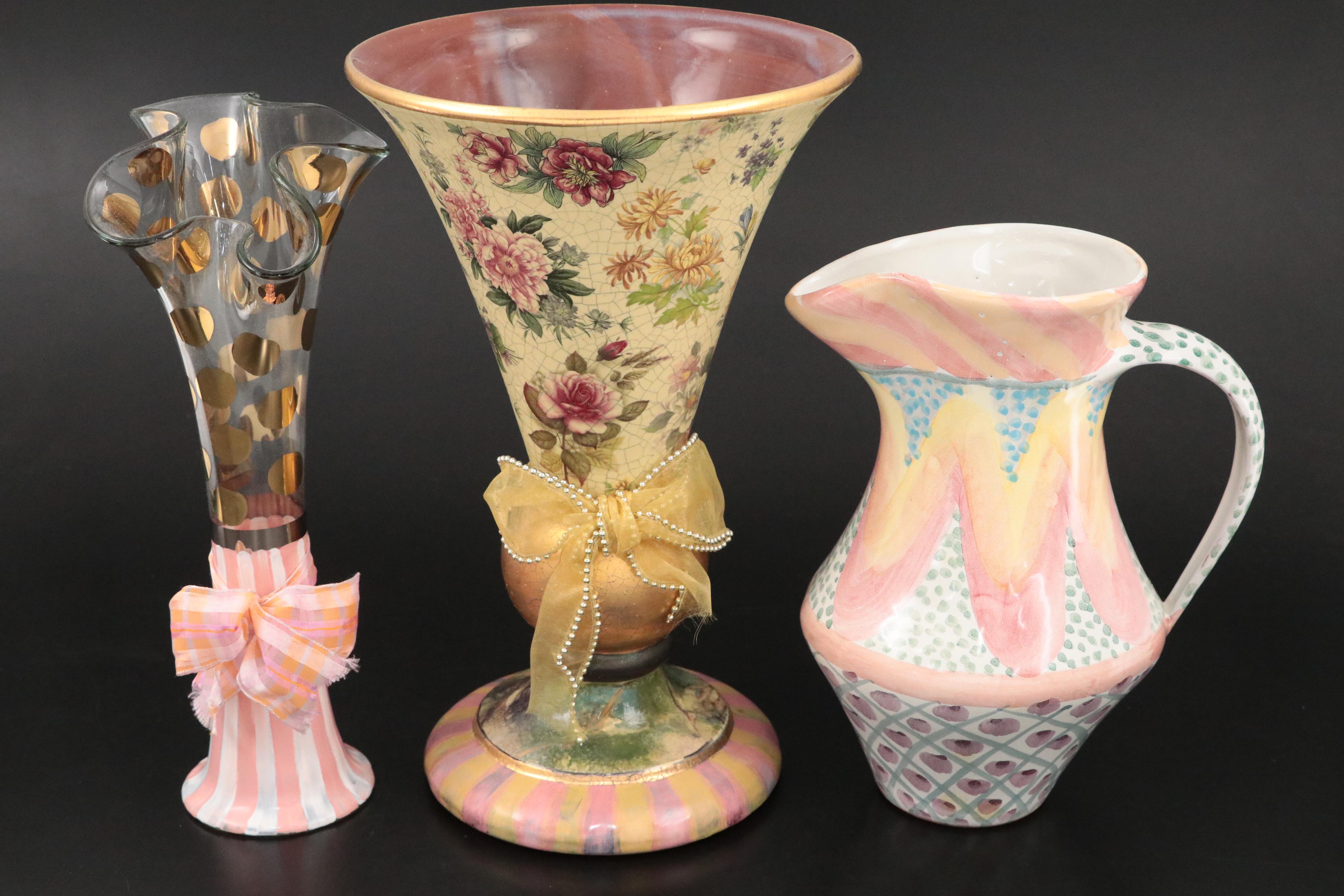 MacKenzie-Childs Hand-Painted Pitcher and Vases