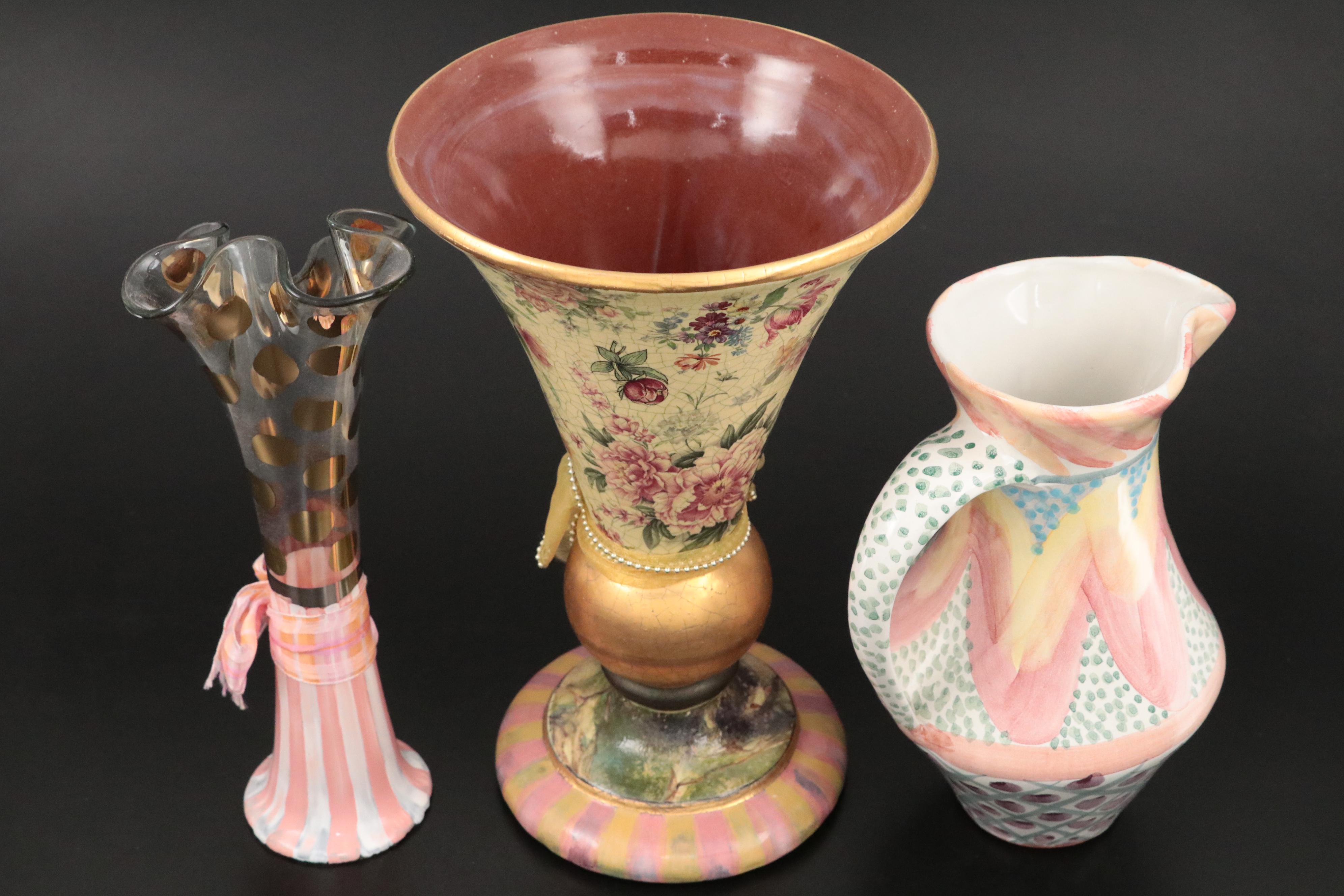 MacKenzie-Childs Hand-Painted Pitcher and Vases