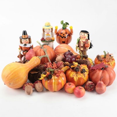 Nanette Hilton Wood Pumpkin Nutcracker with More Fall Theme Table Decor