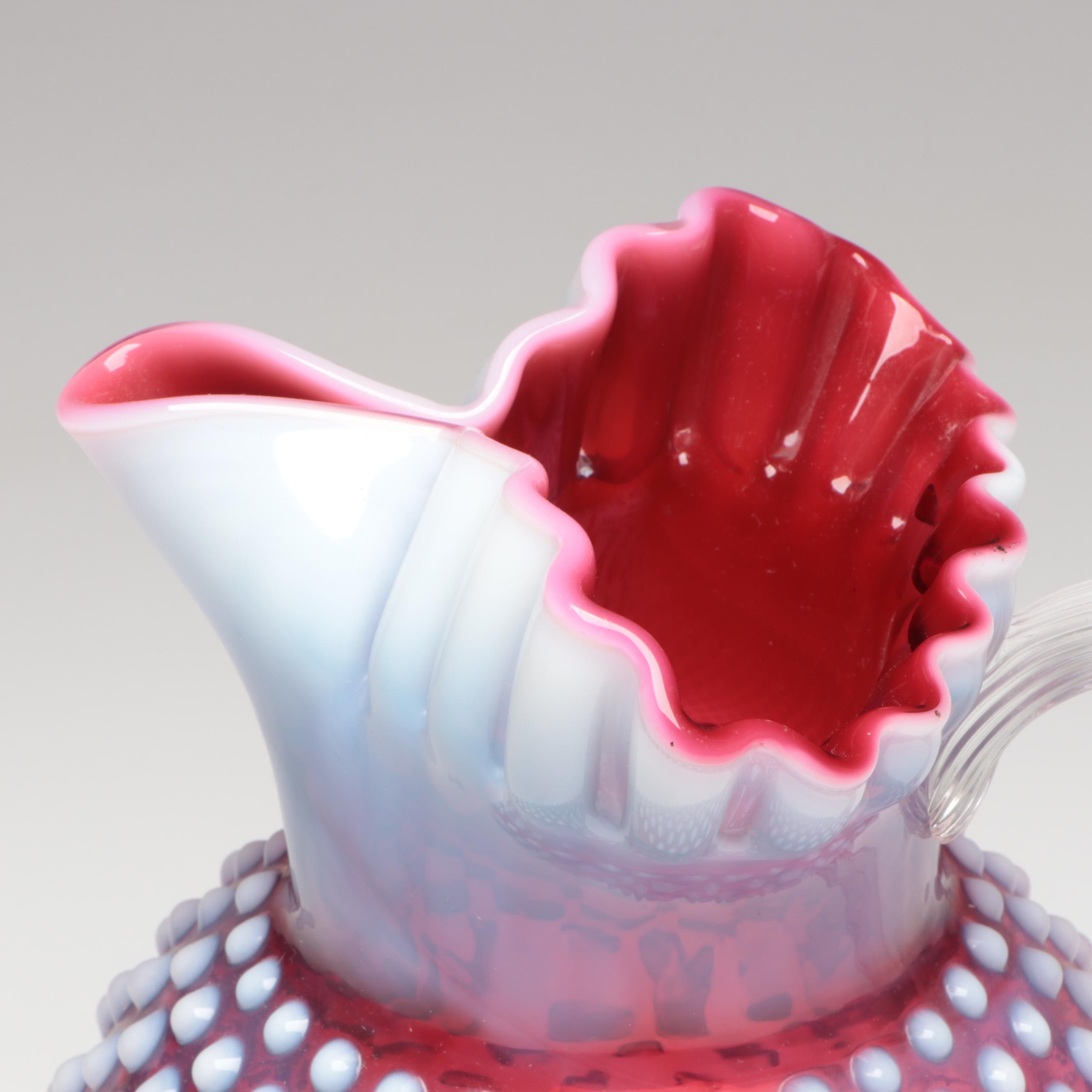 Fenton Hobnail Plum Opalescent Glass Pitcher and Swung Pitcher