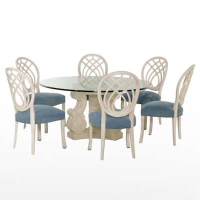 Contemporary Glass Top Dining Table with Six Chairs