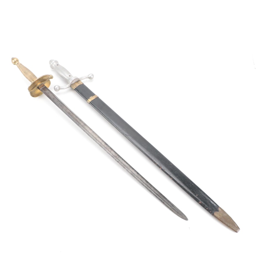 Ames M1840 NCO Sword and Unusual Pattern White-Metal Hilt Sword With Scabbard