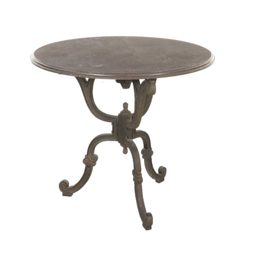 Metal Center Table with Round Stone Top, 21st Century