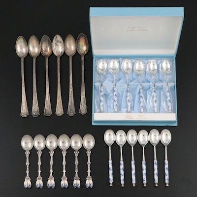 Japanese Martian "Blue Rose" Porcelain Handled Spoons and More Silver Plate