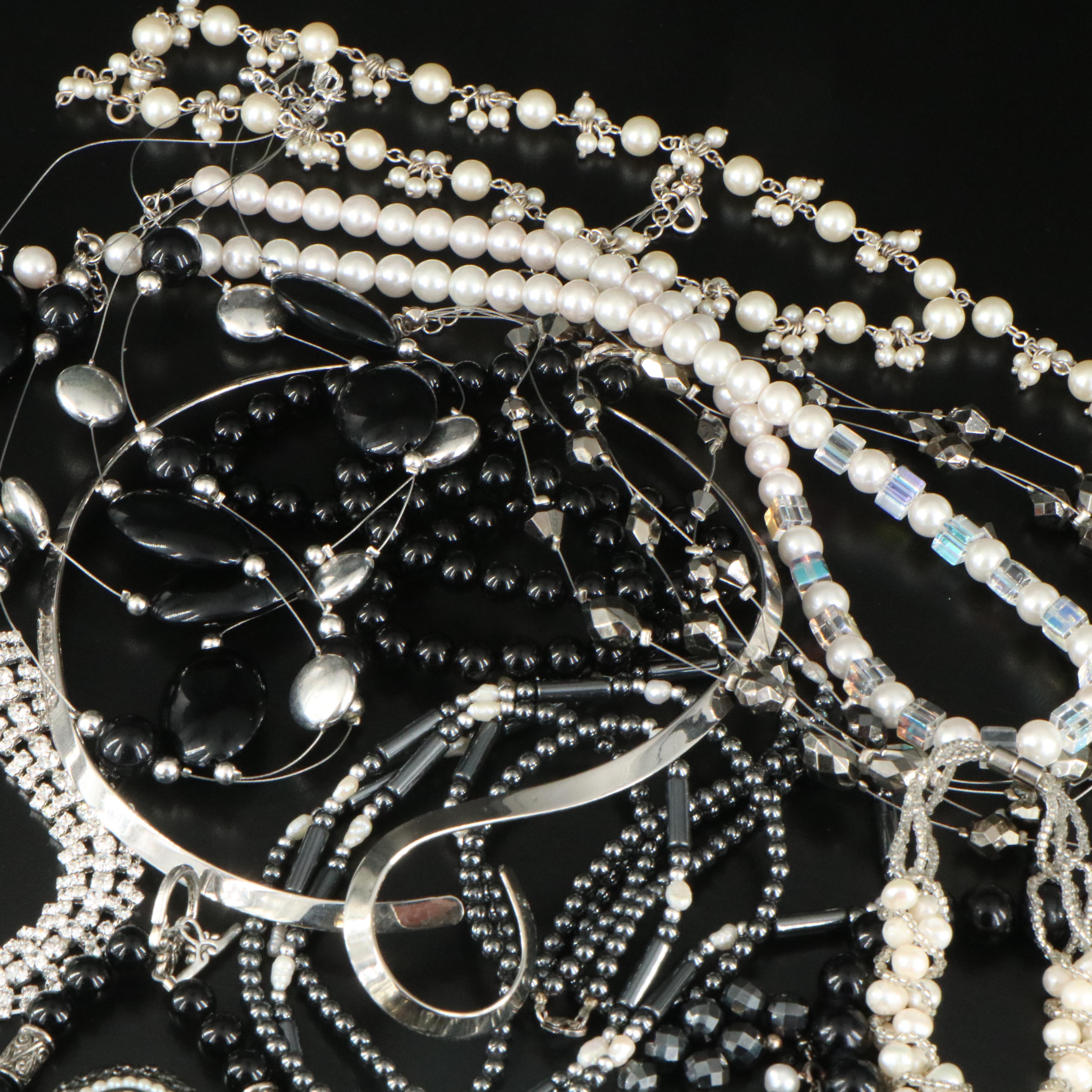 Jewelry Assortment Including Sterling, Black Onyx and Mother-of-Pearl