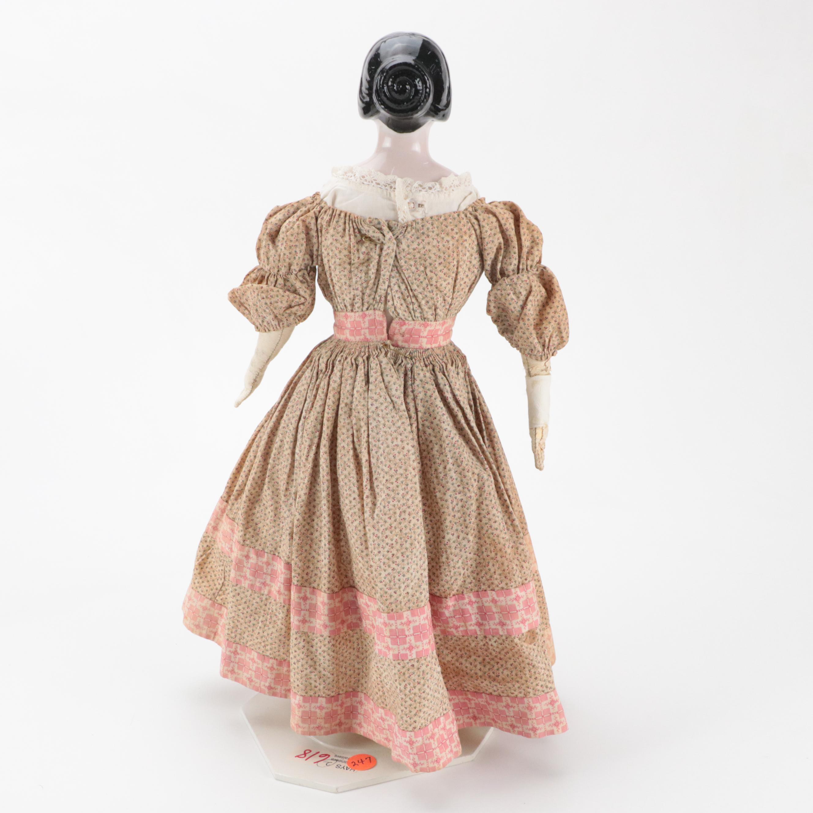 German Queen Victoria China Head Doll with Kid Leather Body, Mid-19th Century