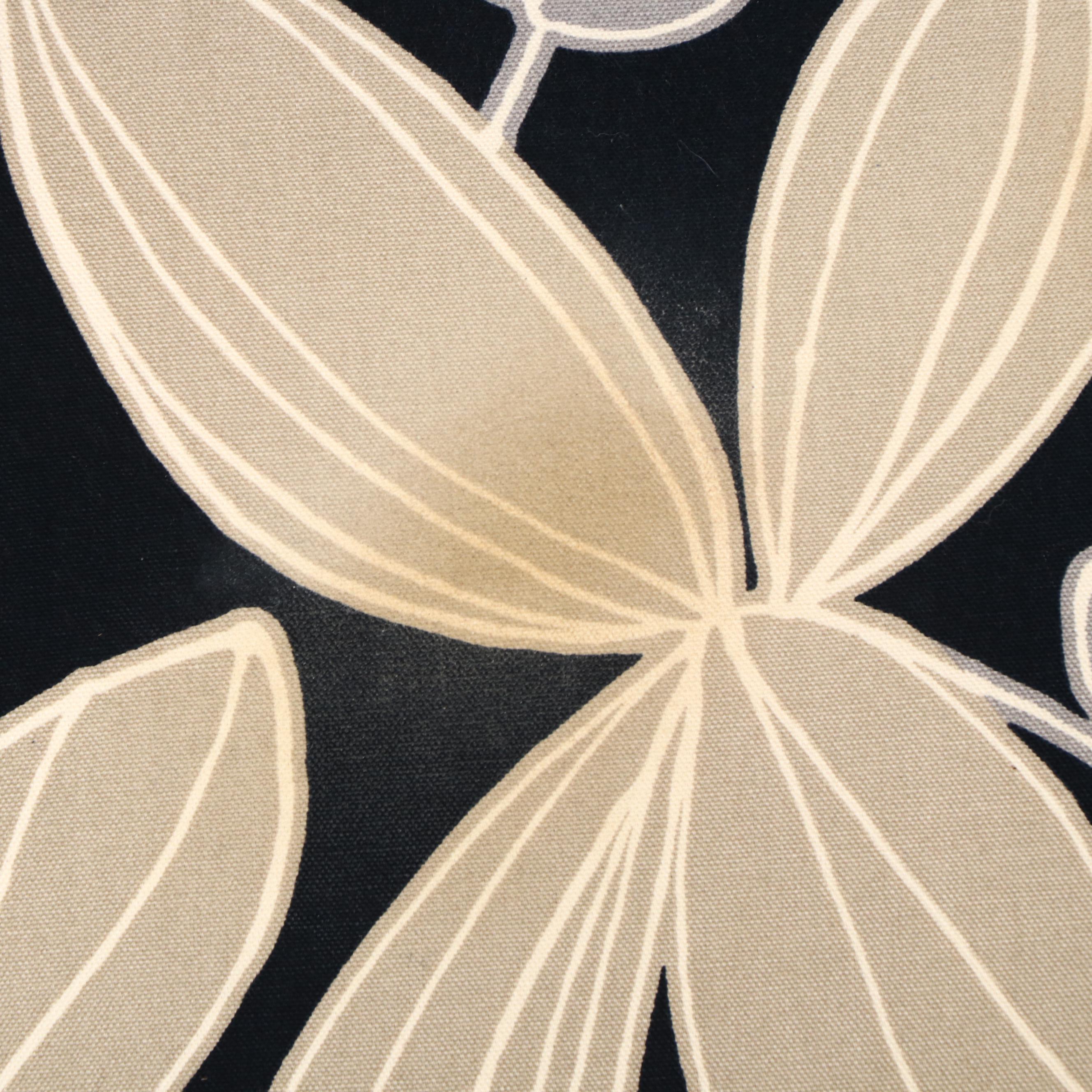 Black and Cream Floral Fabric Upholstered Armchair and Ottoman