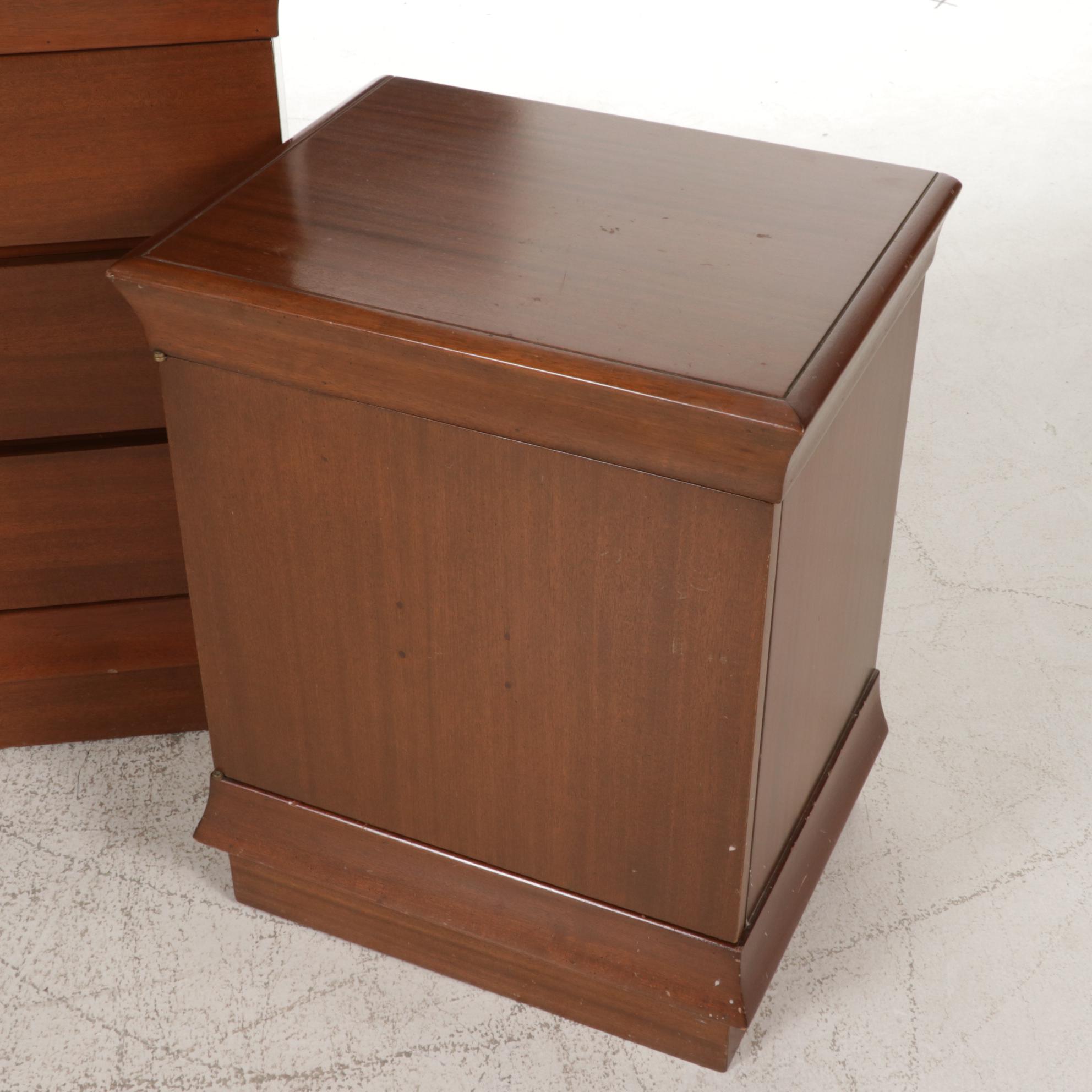 Mid Century Modern Mahogany Chest of Drawers and Pair of Bedside Cabinets