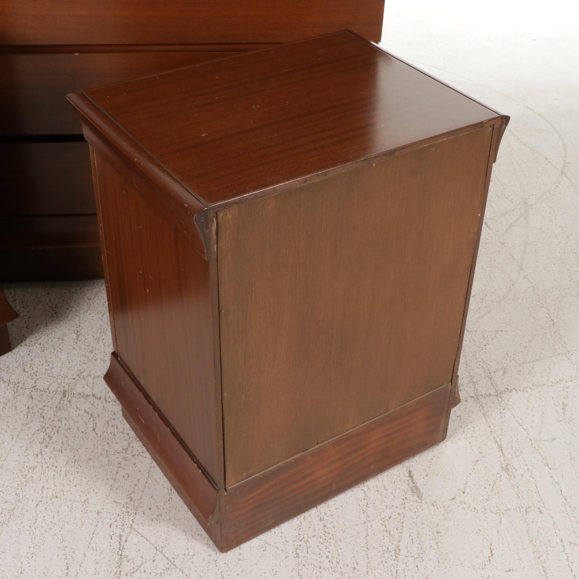 Mid Century Modern Mahogany Chest of Drawers and Pair of Bedside Cabinets