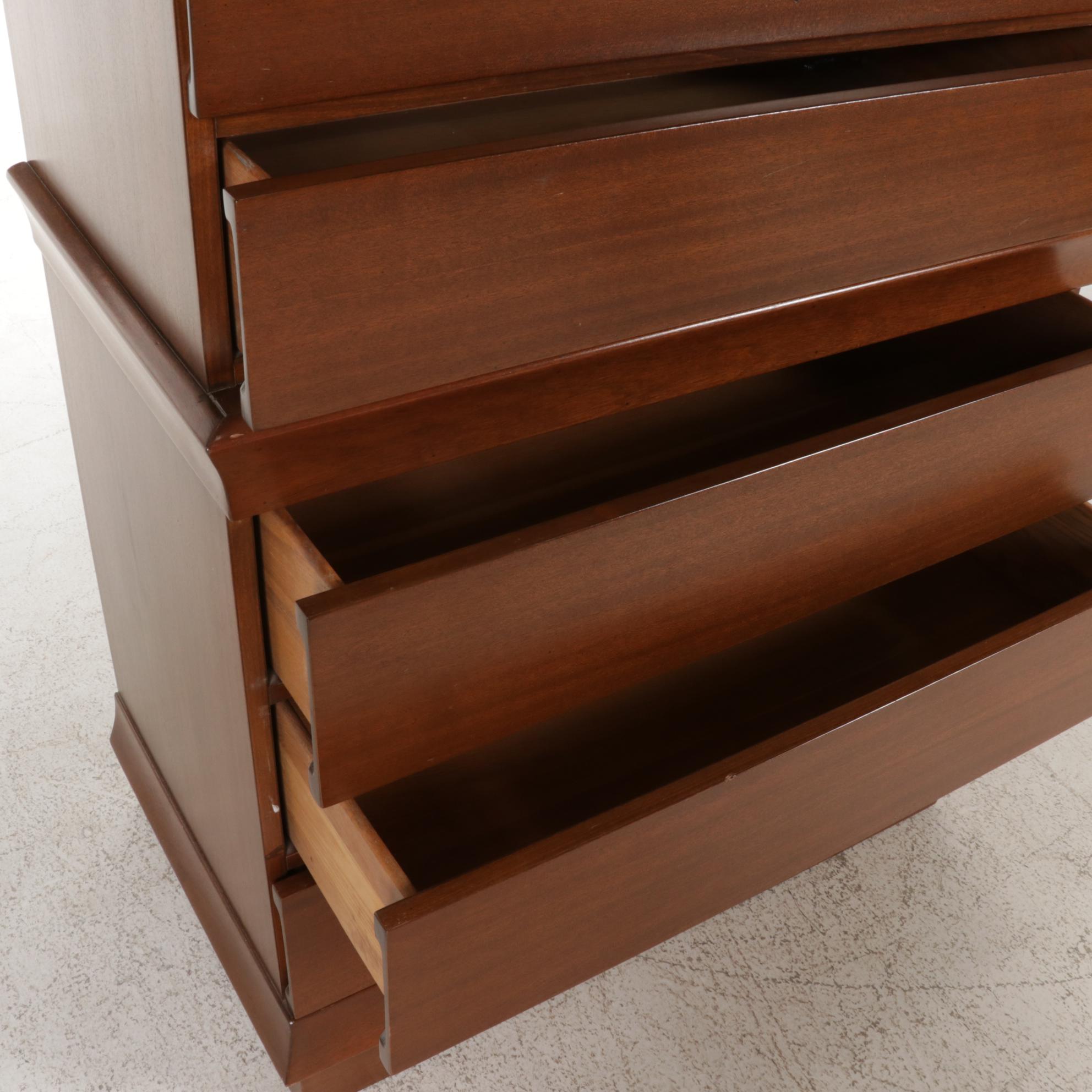 Mid Century Modern Mahogany Chest of Drawers and Pair of Bedside Cabinets