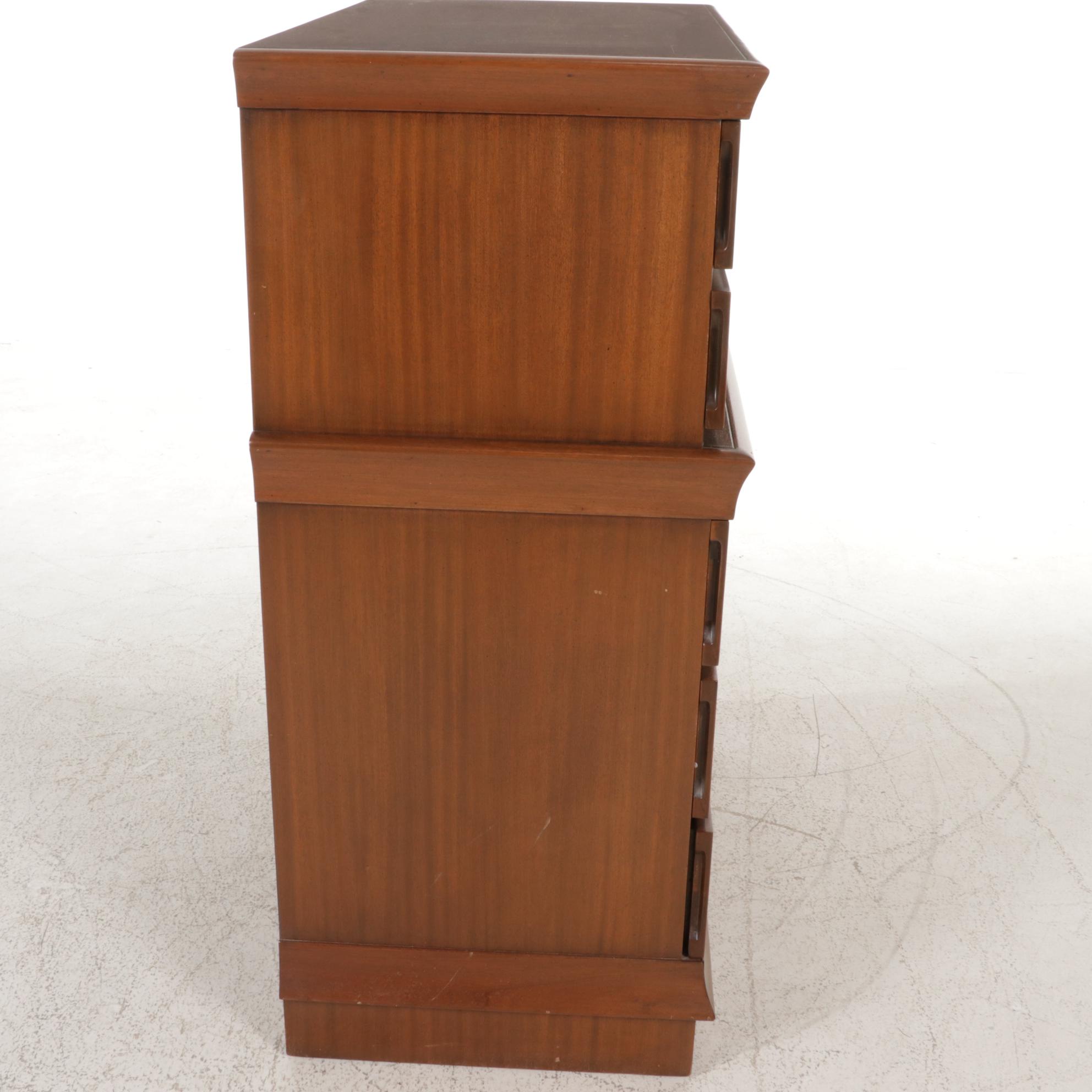 Mid Century Modern Mahogany Chest of Drawers and Pair of Bedside Cabinets