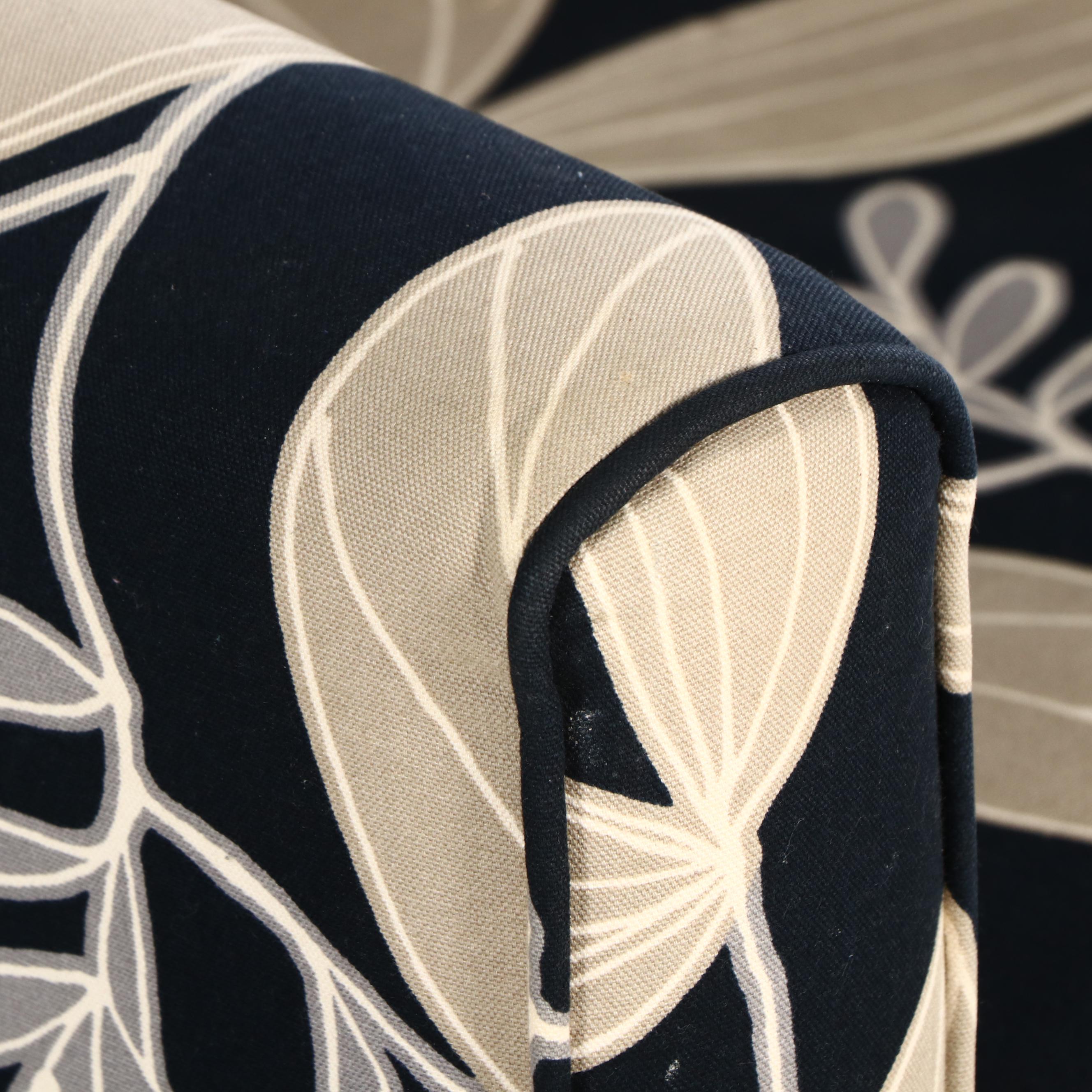 Contemporary Black and Cream Floral Fabric Upholstered Armchair