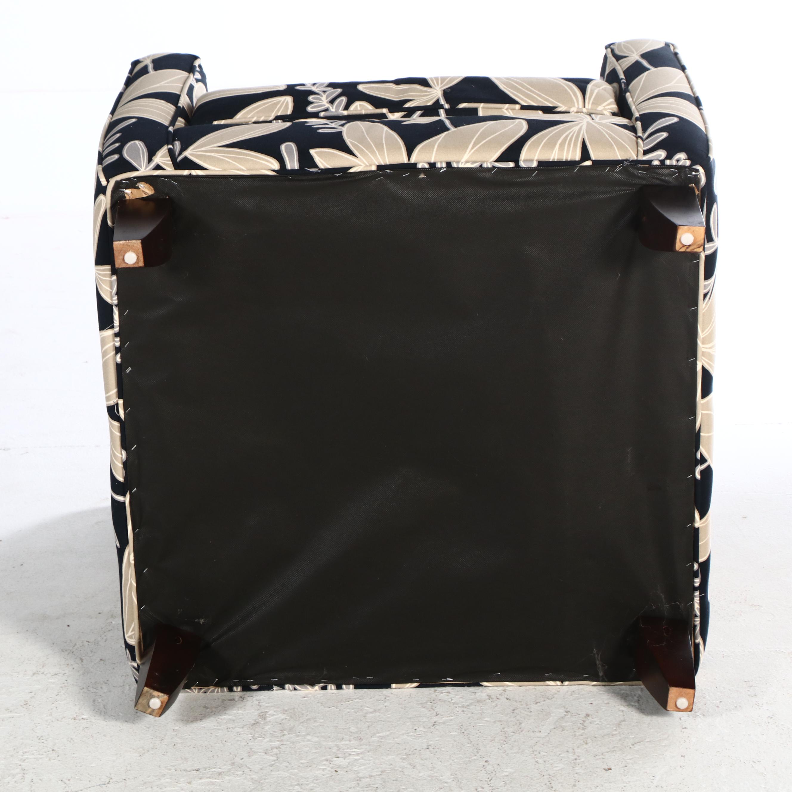 Contemporary Black and Cream Floral Fabric Upholstered Armchair
