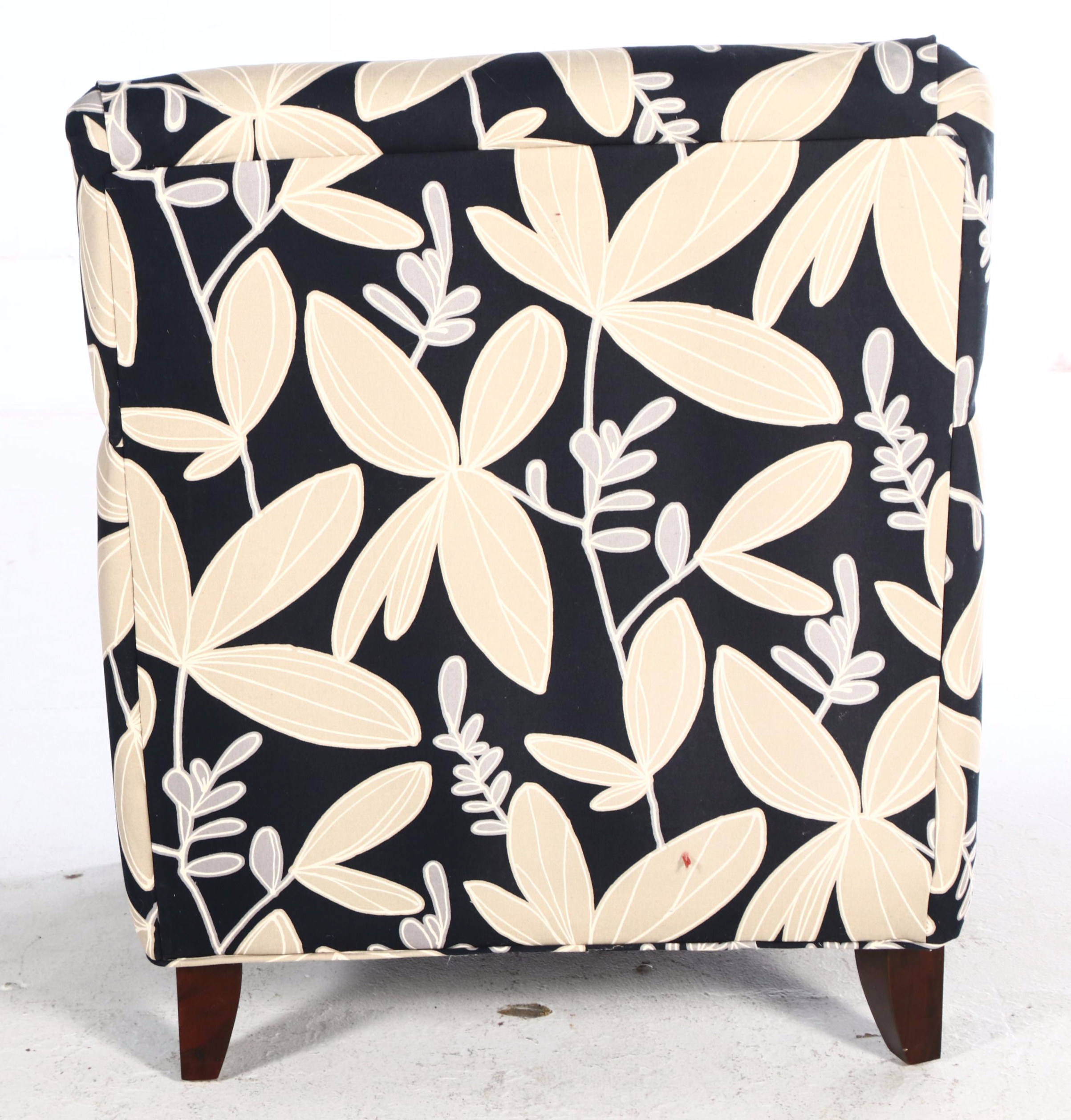Contemporary Black and Cream Floral Fabric Upholstered Armchair