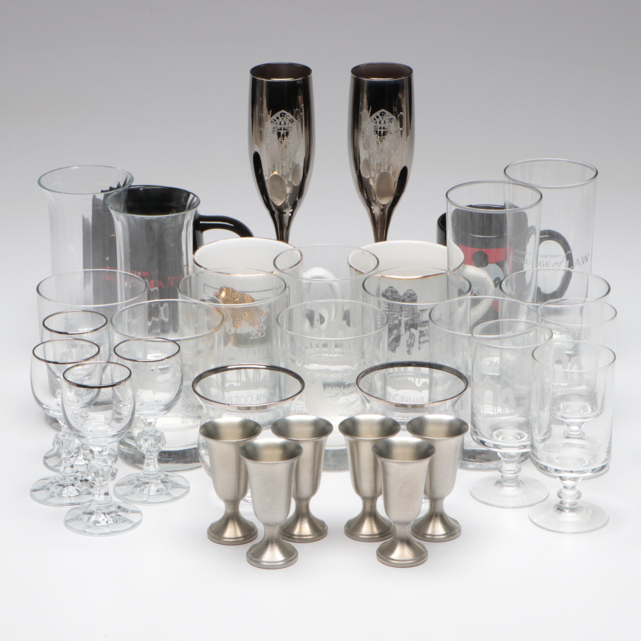 Pewter Shot Glass with Other Glasses and Mugs