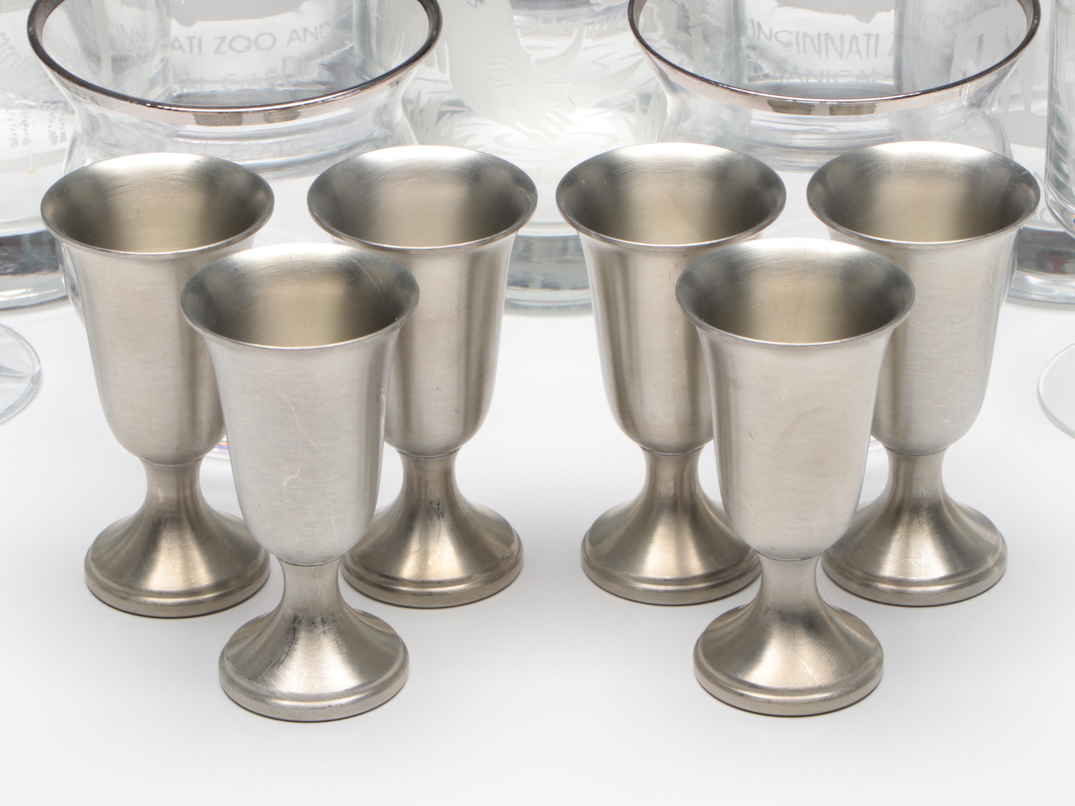 Pewter Shot Glass with Other Glasses and Mugs