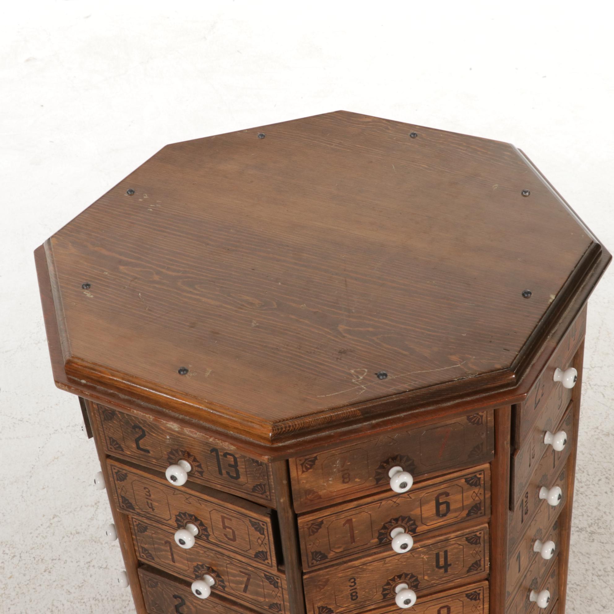 Victorian Style Pine Octagonal Hardware Parts Cabinet with Hardware