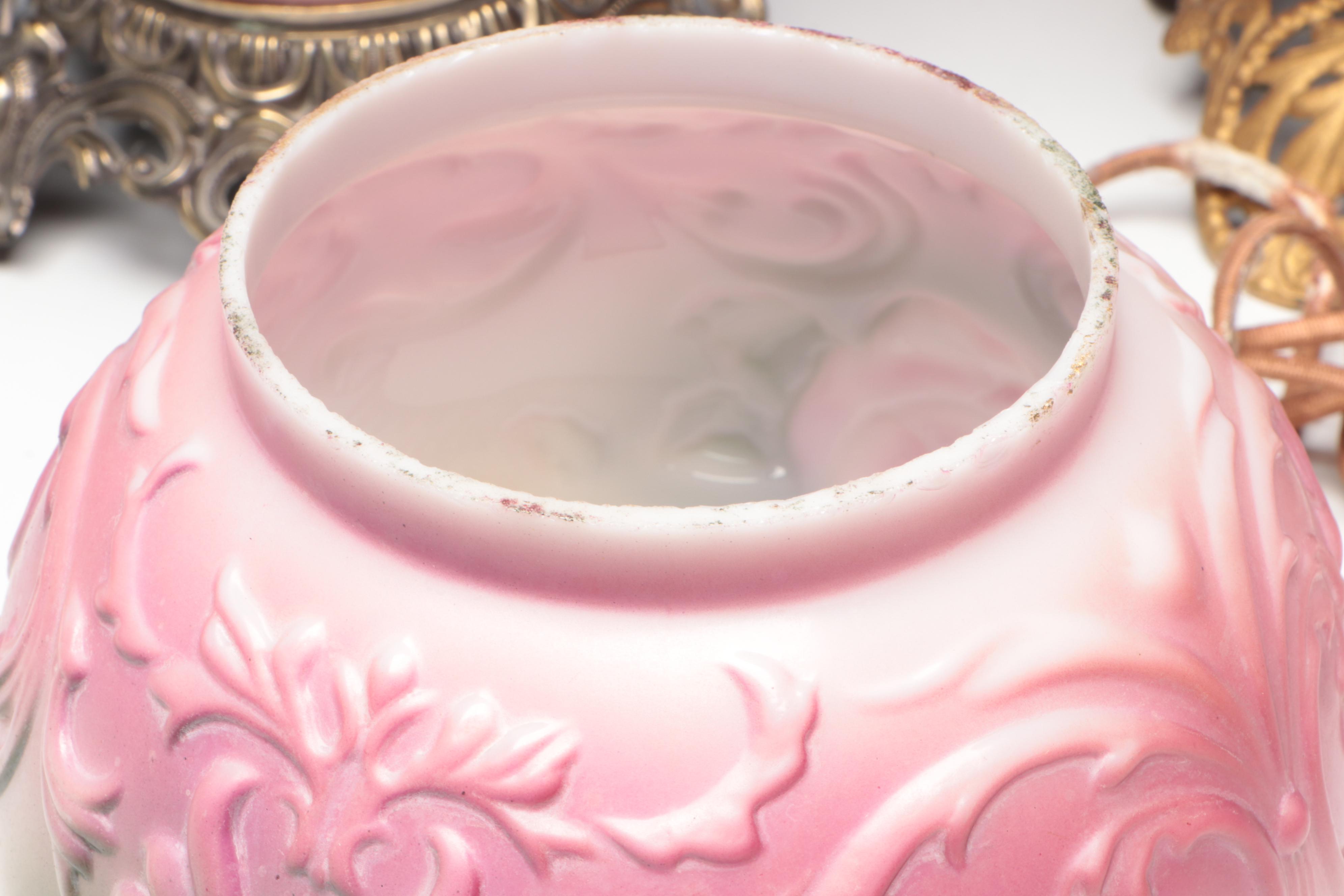 Puffy Glass Double Globe Lamp & Hand-Painted Parlor Lamp, Vintage